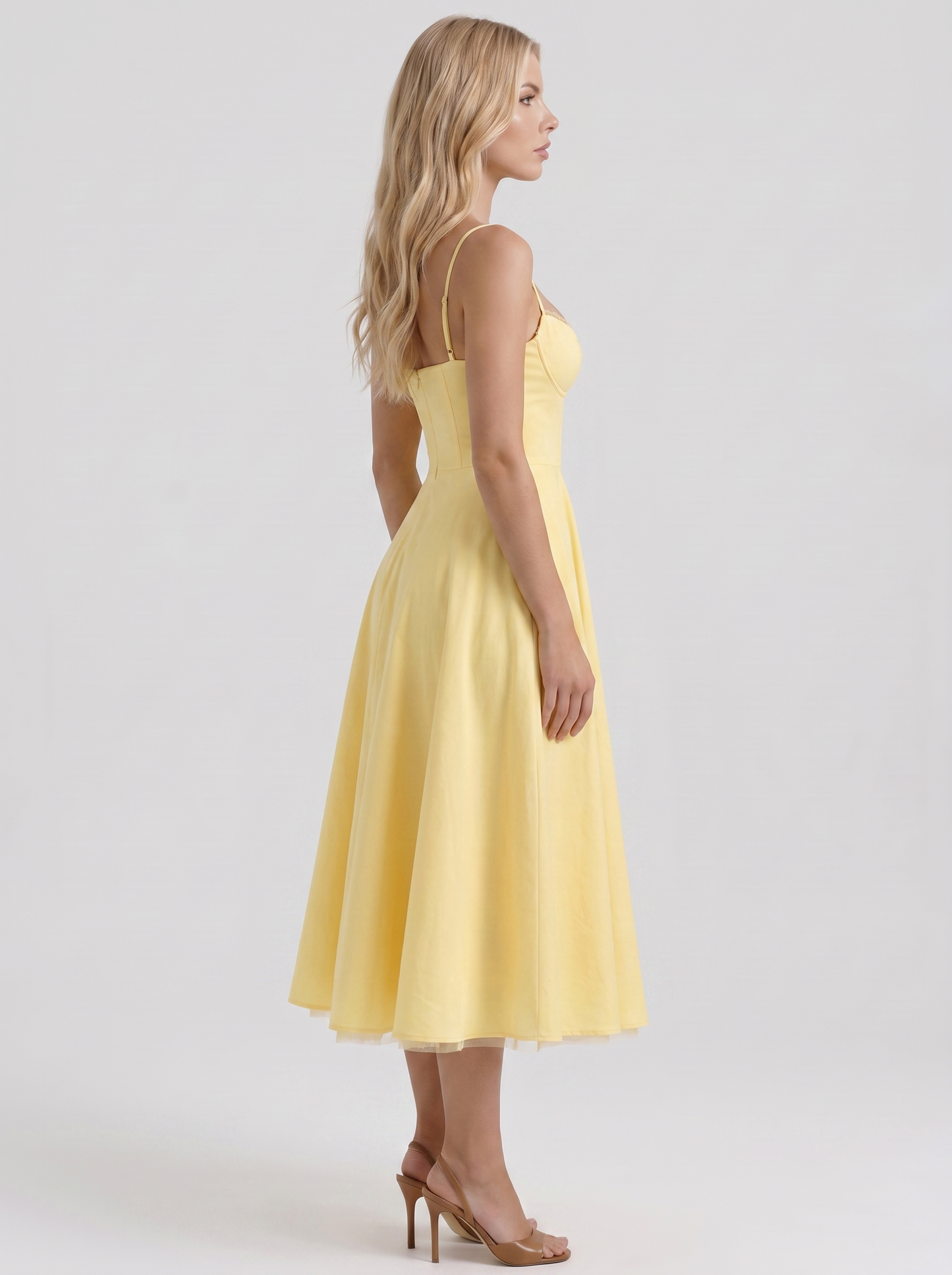 Estelle Sweetheart Corset Midi Dress - Yellow