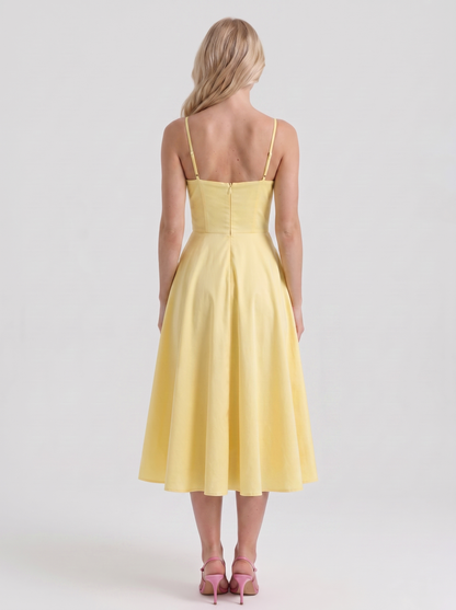 Estelle Sweetheart Corset Midi Dress - Yellow