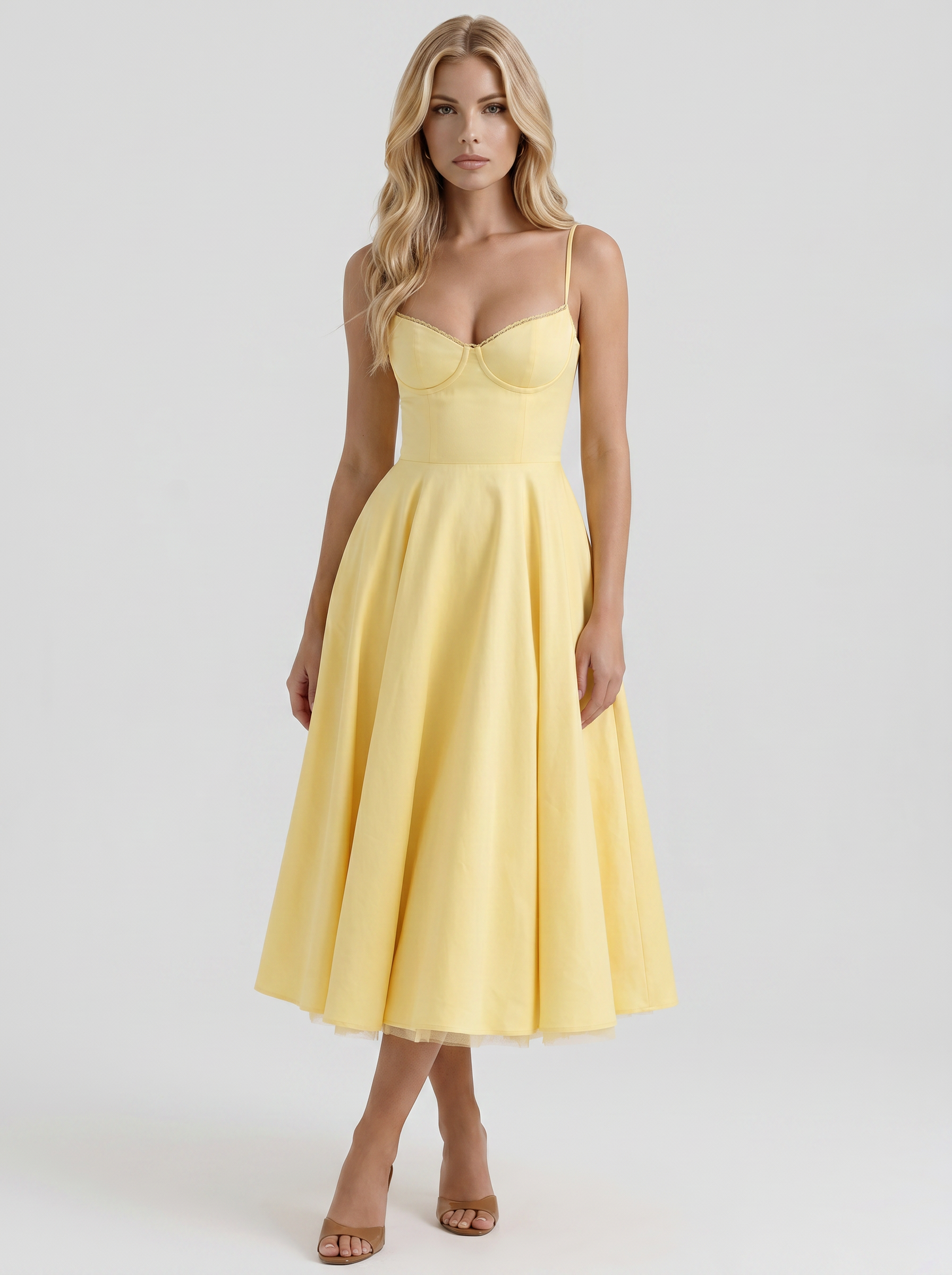 Estelle Sweetheart Corset Midi Dress - Yellow