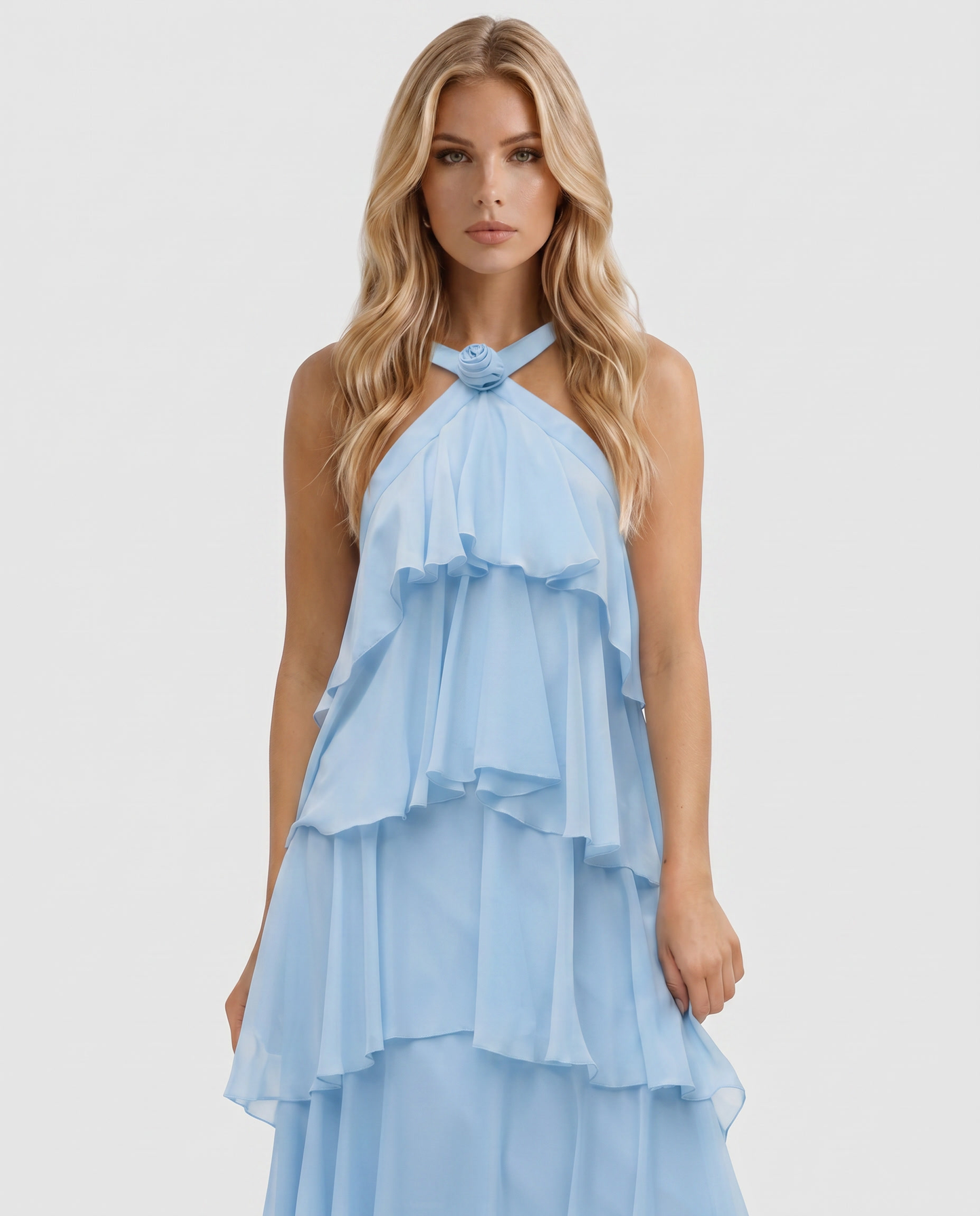 Felicia Tiered Maxi Dress - Light Blue