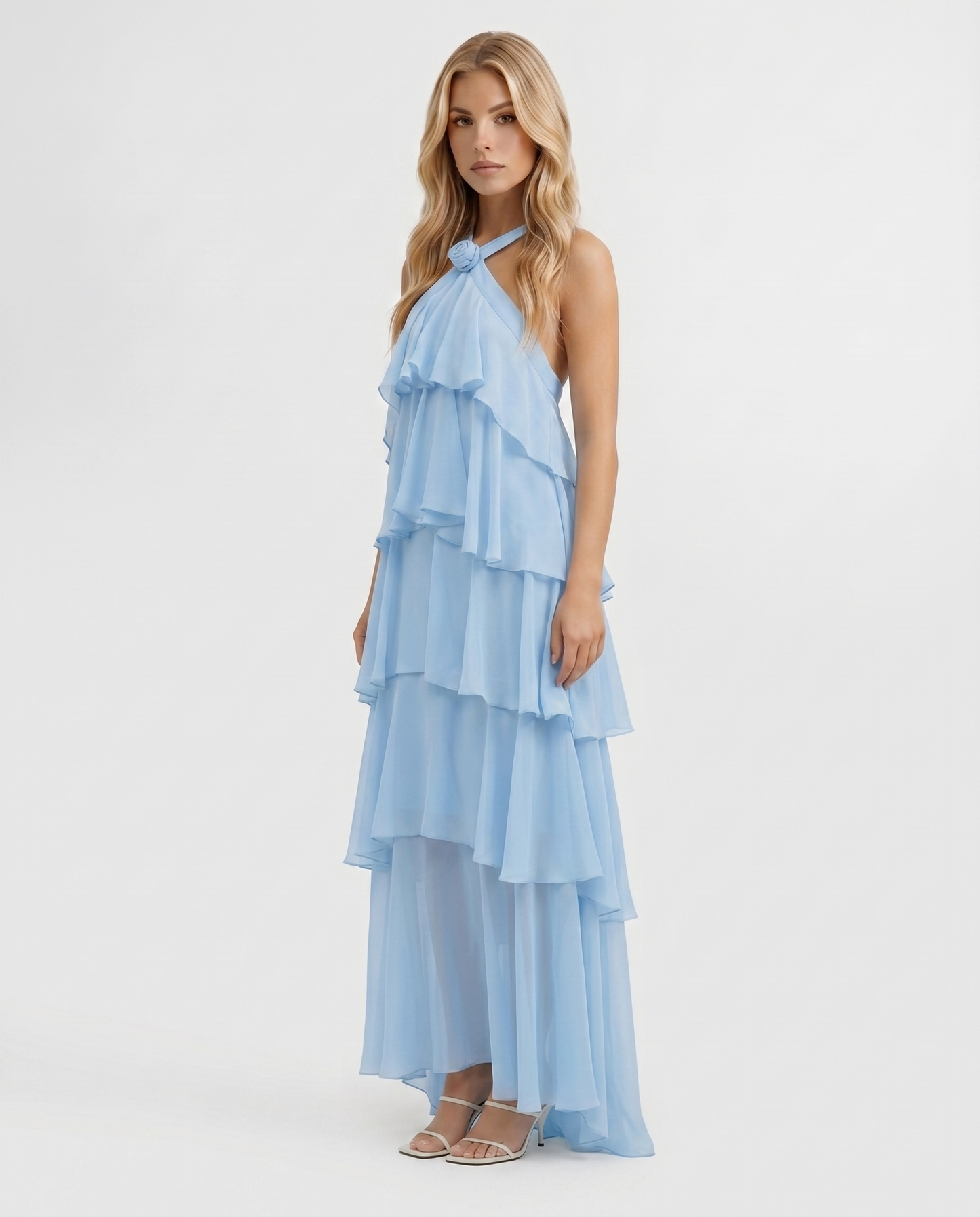 Felicia Tiered Maxi Dress - Light Blue