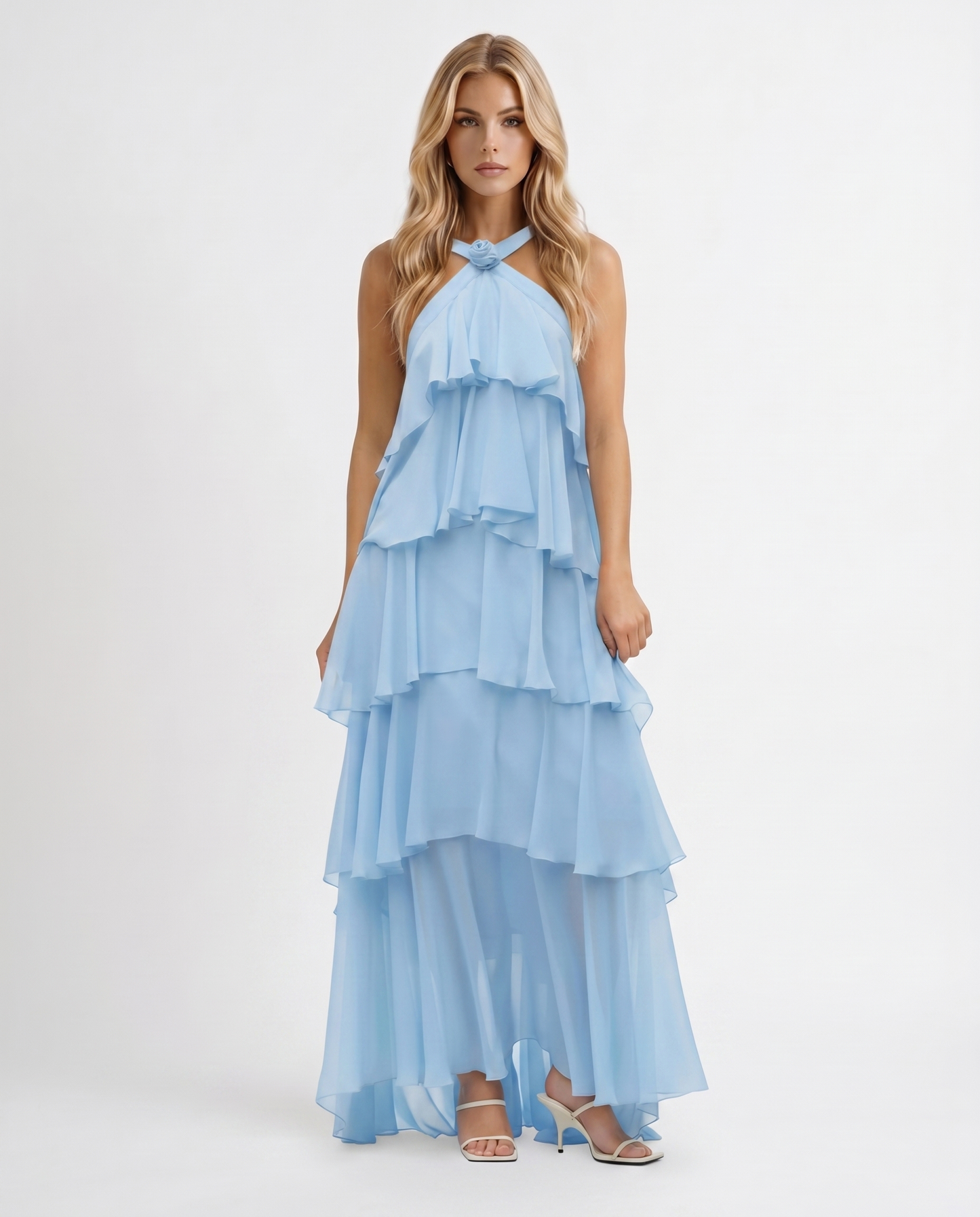 Felicia Tiered Maxi Dress - Light Blue