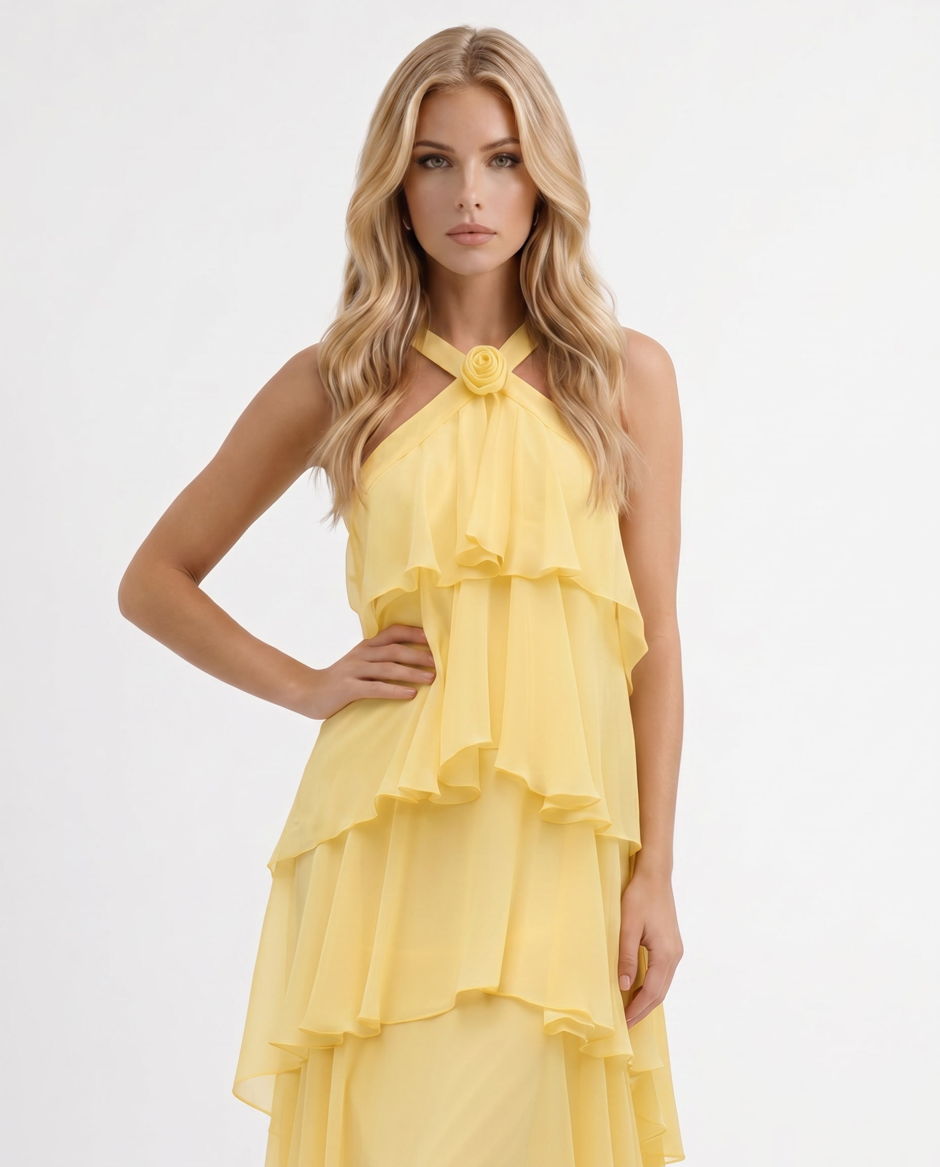 Felicia Tiered Maxi Dress - Yellow
