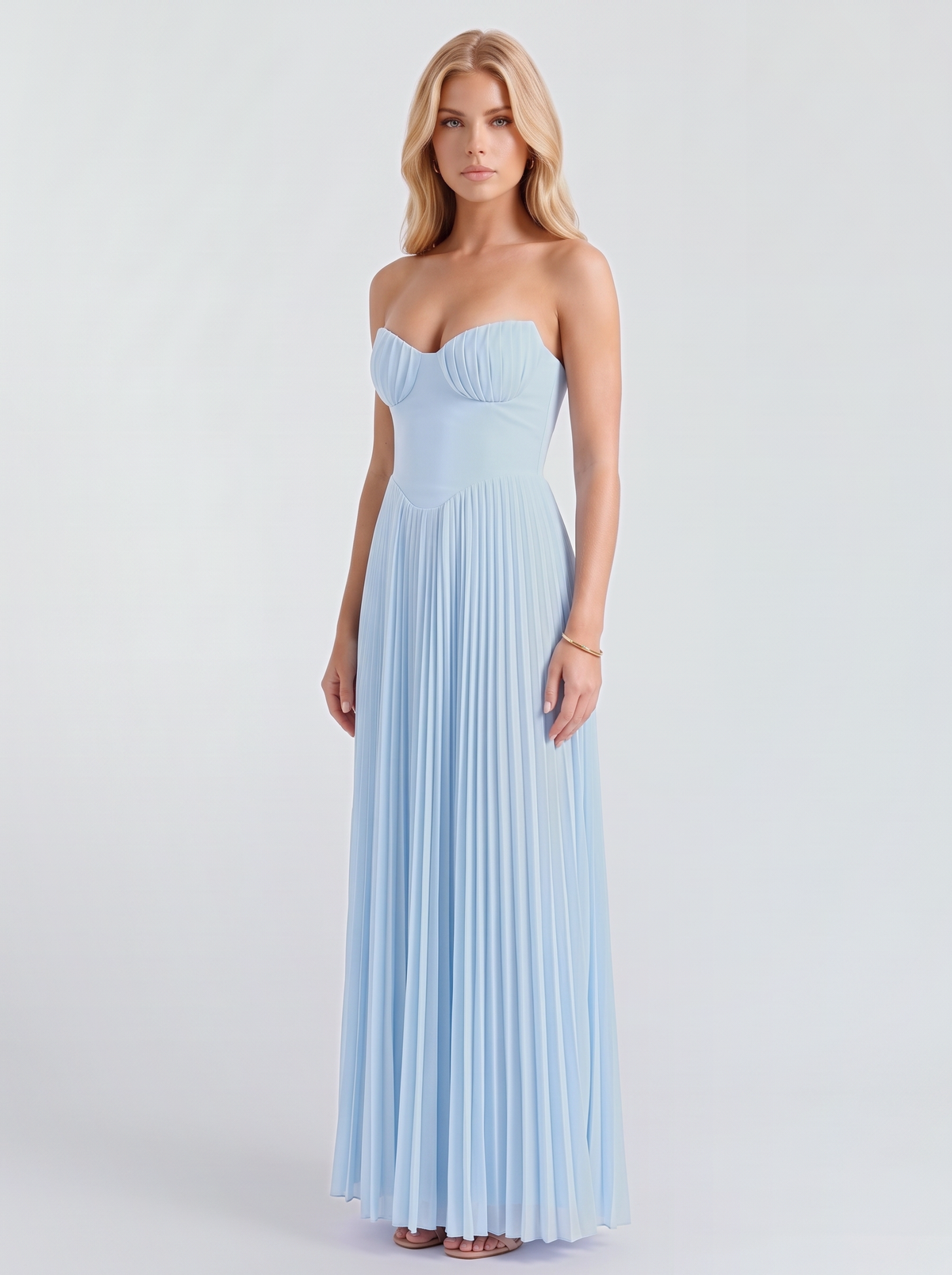 Fenella Pleated Maxi Dress - Baby Blue