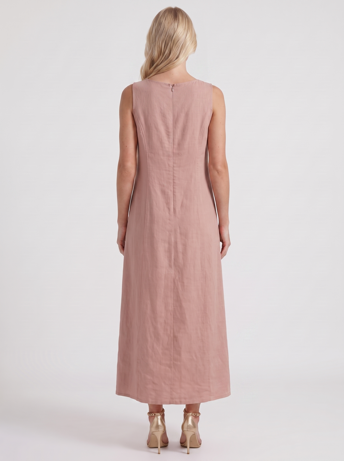 Women mauve midi dress with v neckline and sleeveless