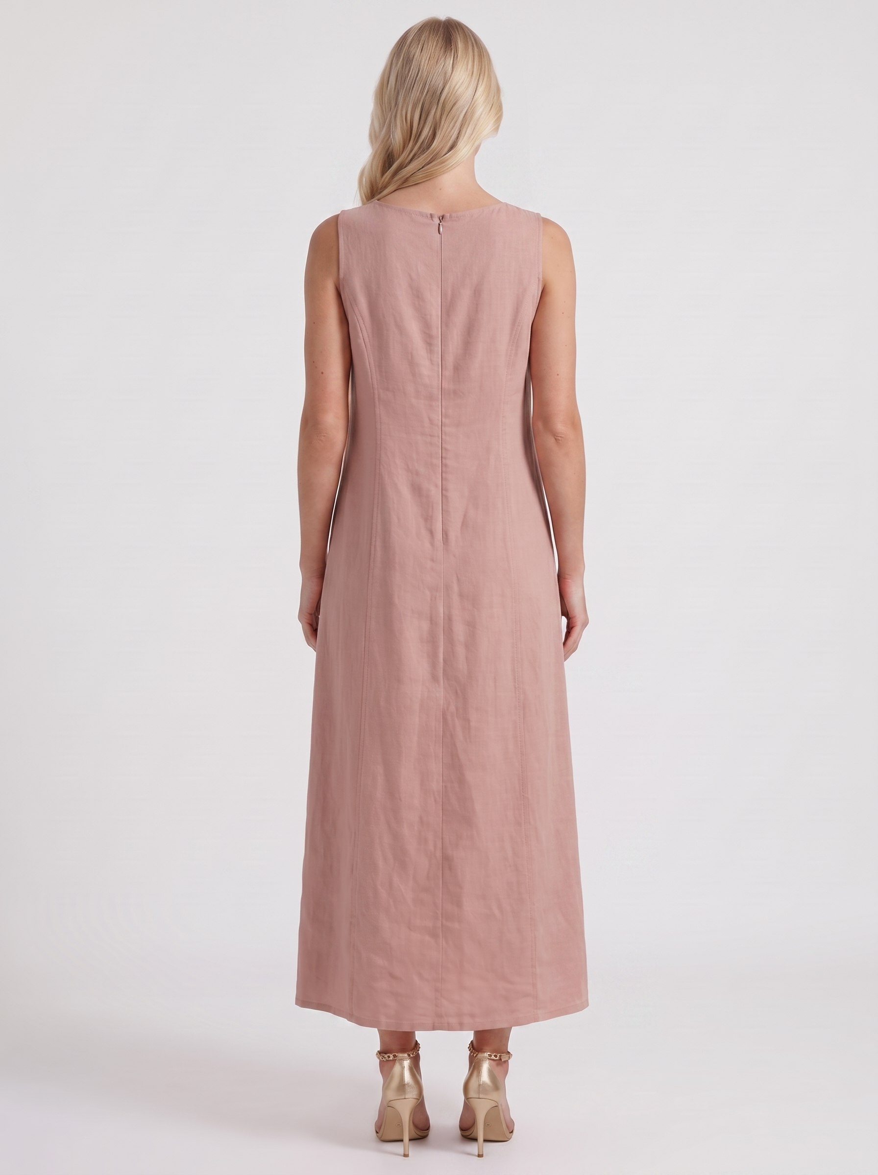 Women mauve midi dress with v neckline and sleeveless