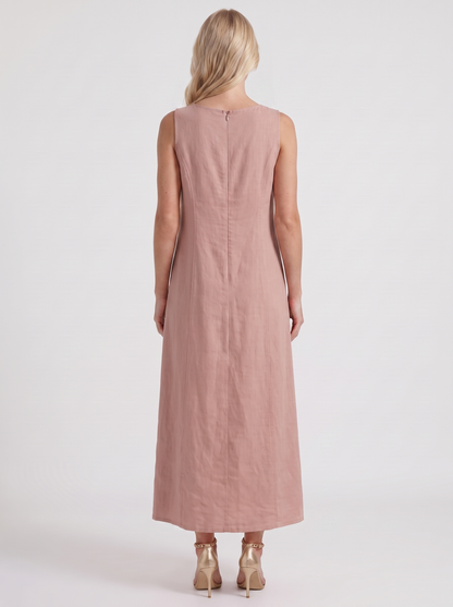 Women mauve midi dress with v neckline and sleeveless