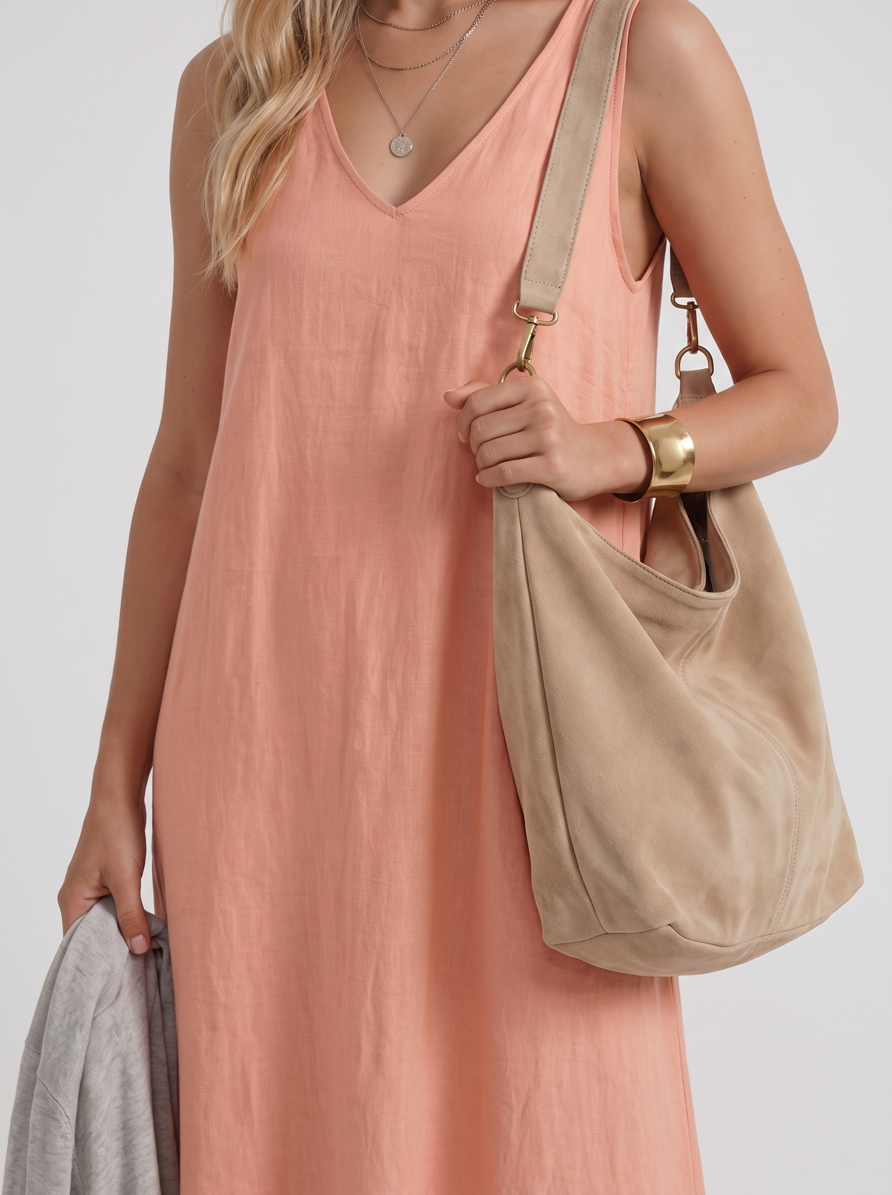 Women pink midi dress with v neckline and sleeveless