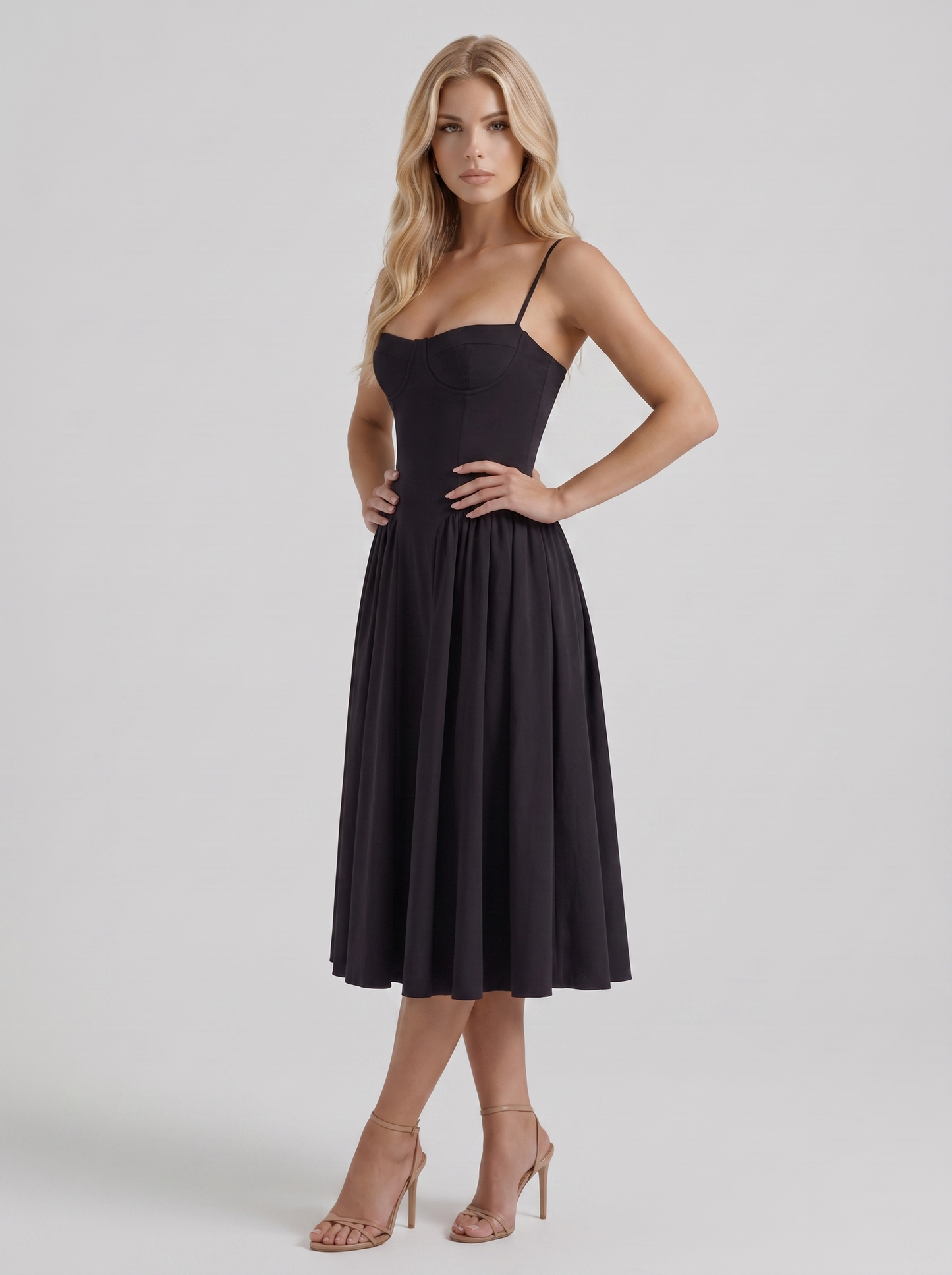 Francesca Sweetheart Ruched Midi Dress - Black