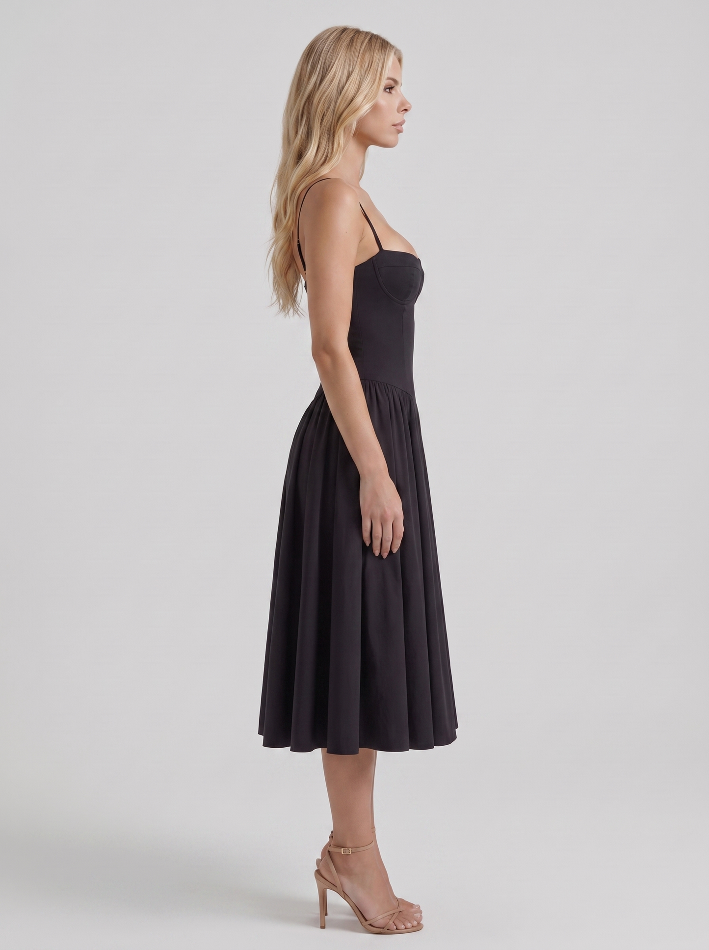 Francesca Sweetheart Ruched Midi Dress - Black