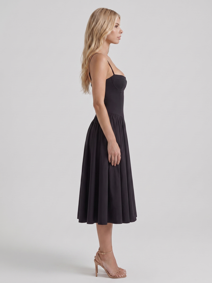 Francesca Sweetheart Ruched Midi Dress - Black