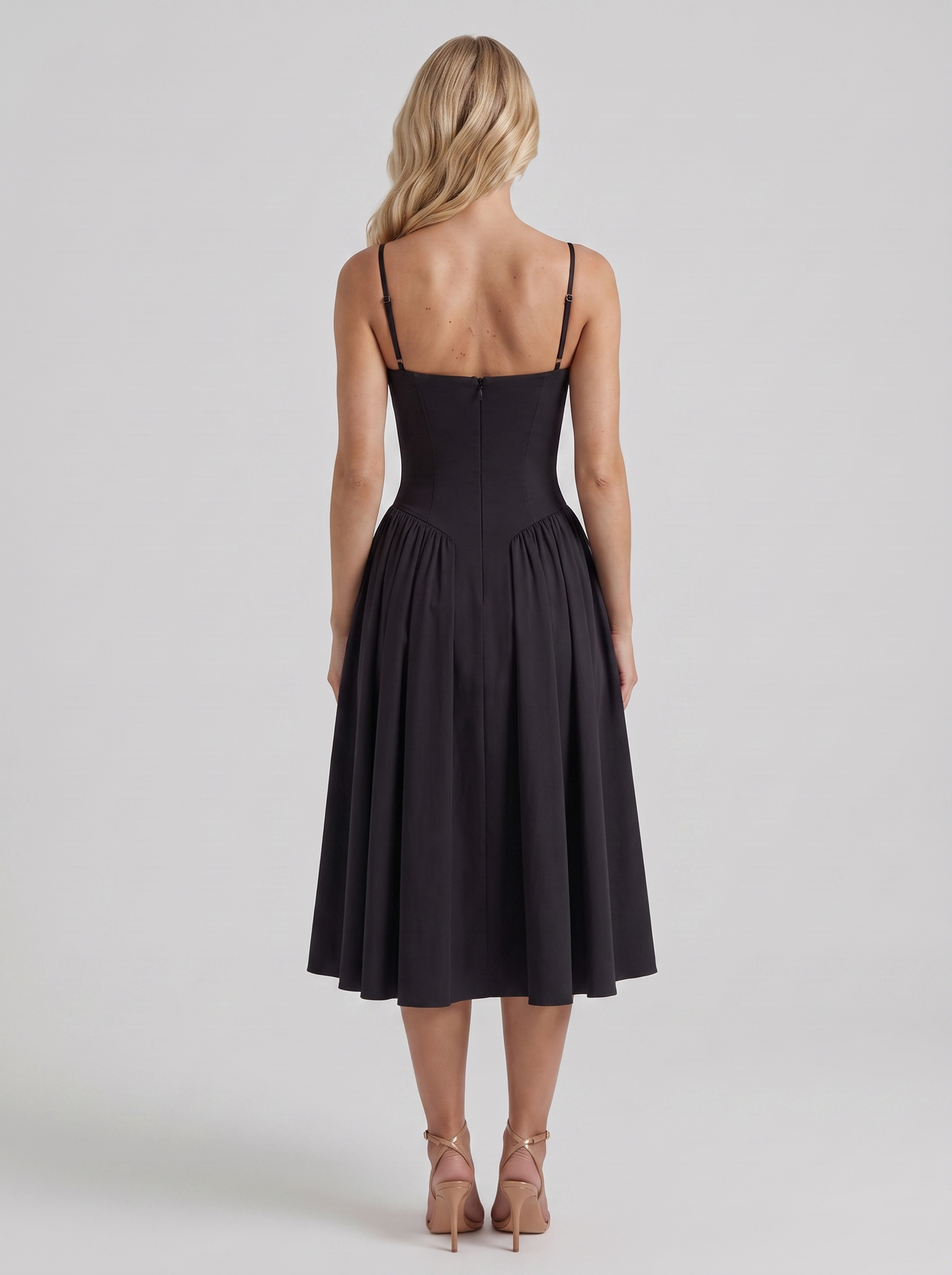 Francesca Sweetheart Ruched Midi Dress - Black