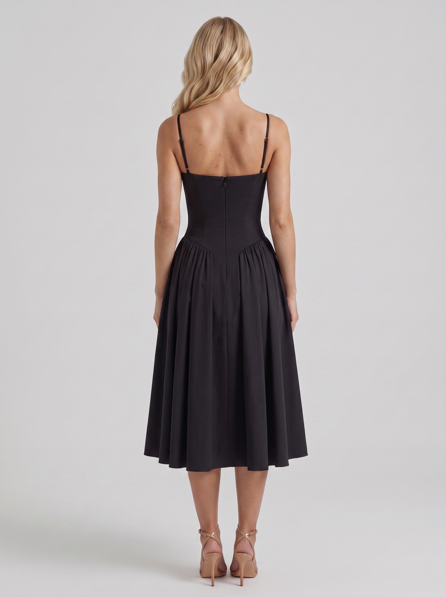 Francesca Sweetheart Ruched Midi Dress - Black