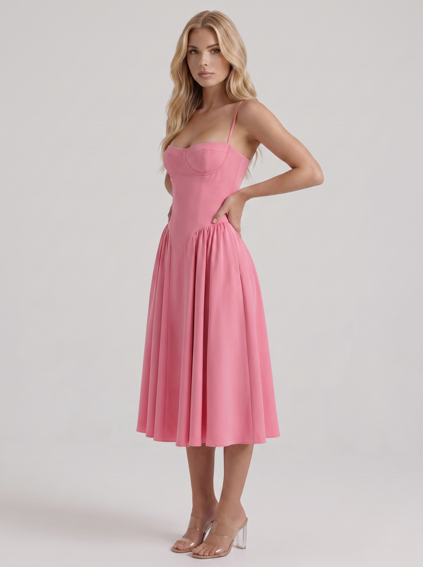 Francesca Sweetheart Ruched Midi Dress - Hot Pink