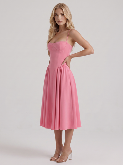 Francesca Sweetheart Ruched Midi Dress - Hot Pink