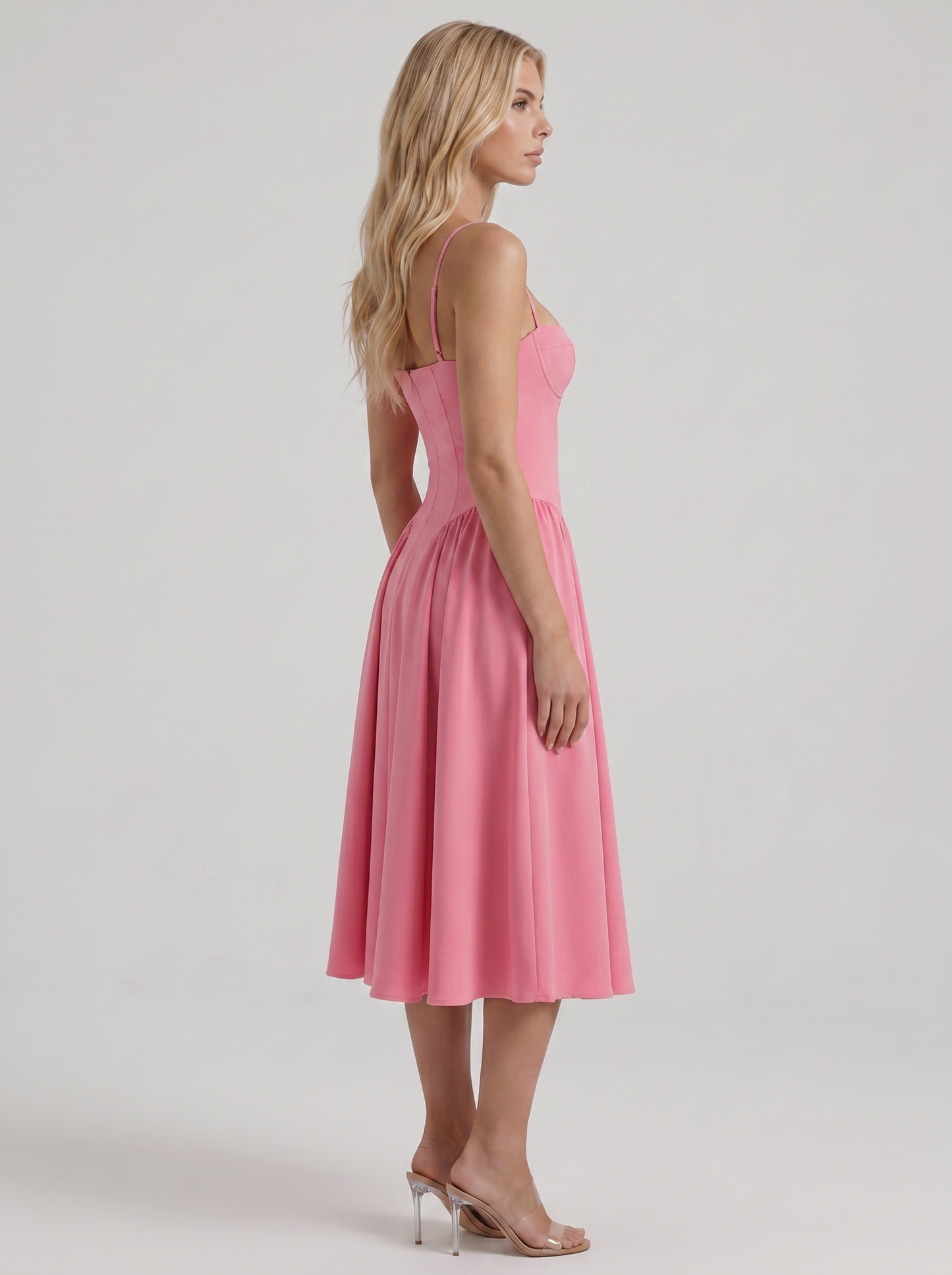 Francesca Sweetheart Ruched Midi Dress - Hot Pink