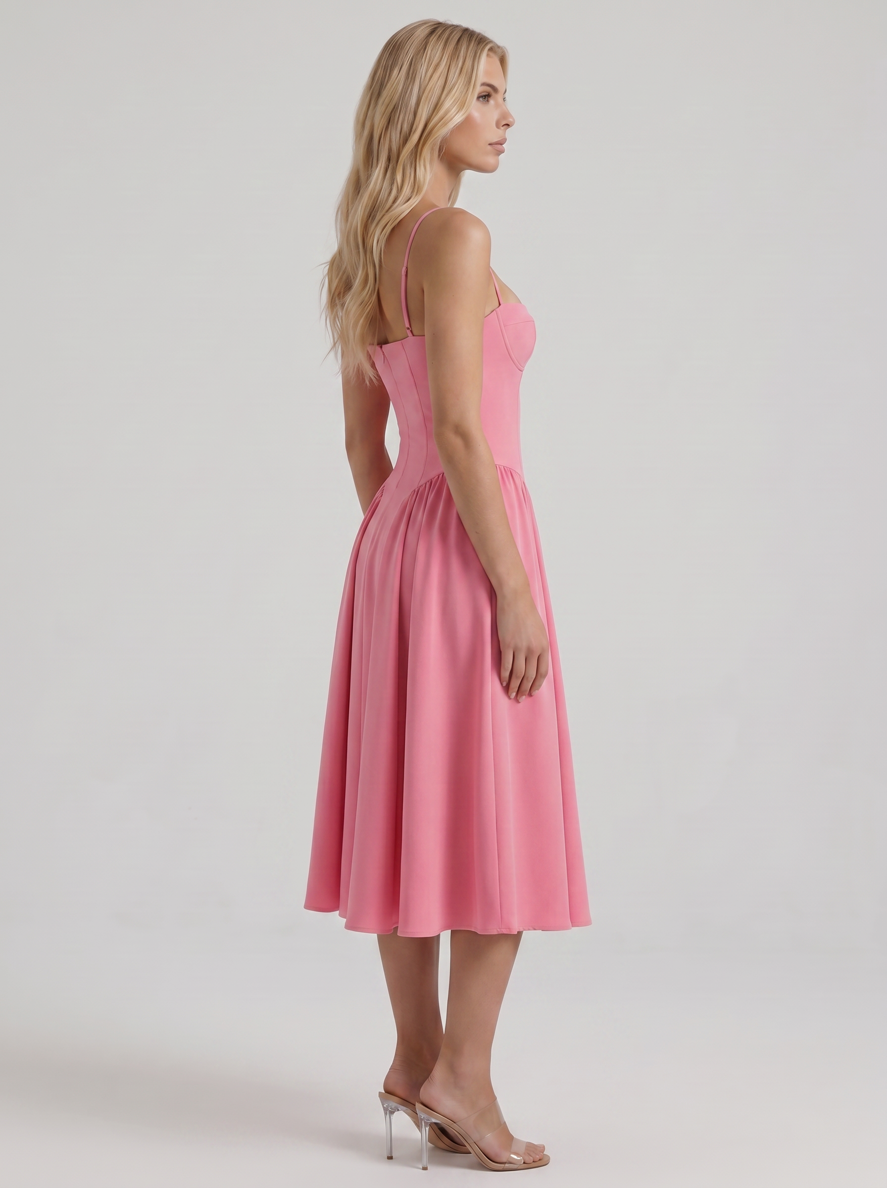 Francesca Sweetheart Ruched Midi Dress - Hot Pink
