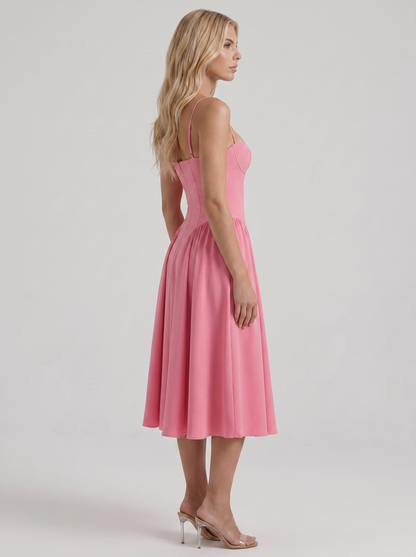 Francesca Sweetheart Ruched Midi Dress - Hot Pink