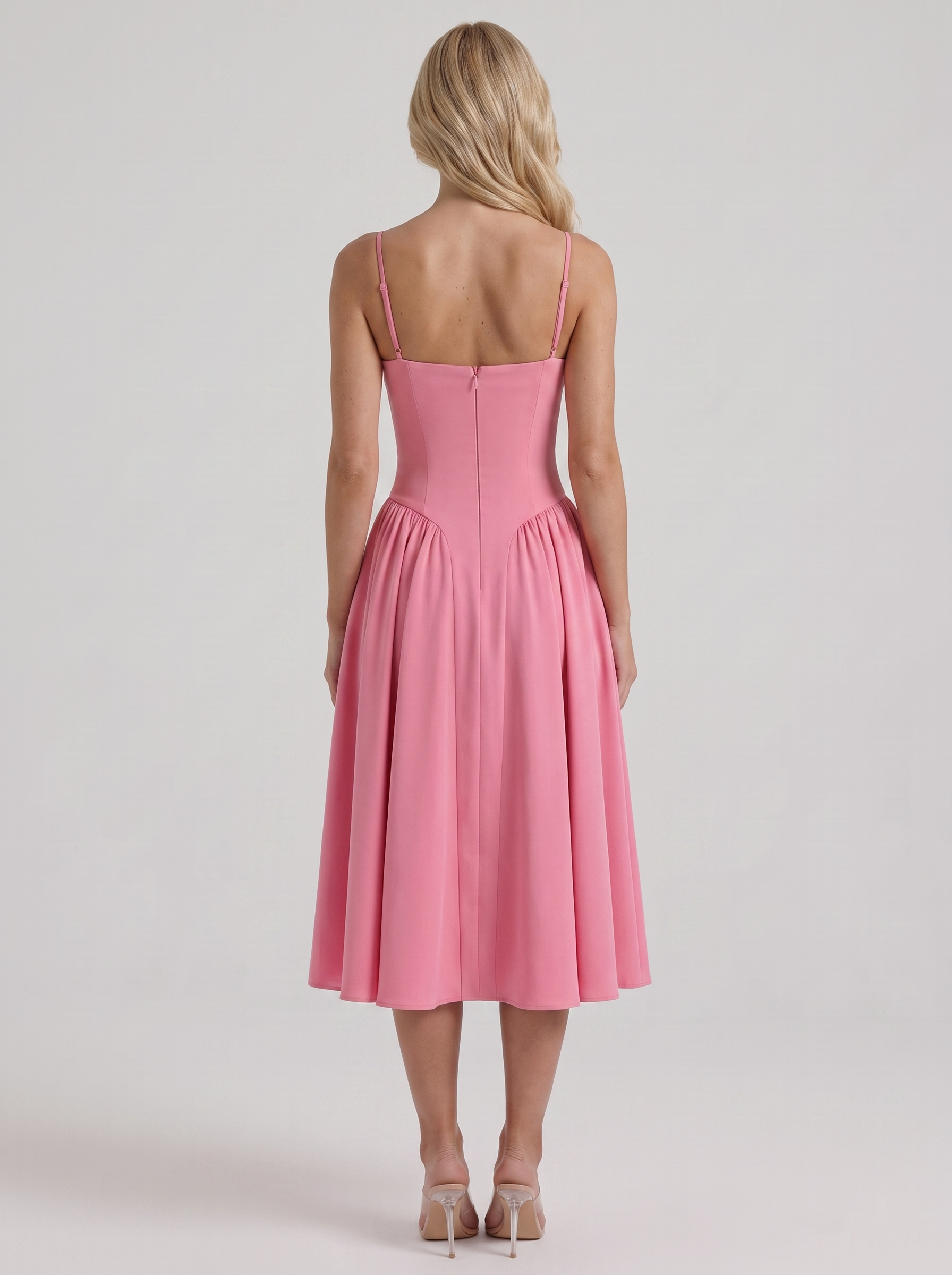 Francesca Sweetheart Ruched Midi Dress - Hot Pink