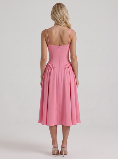 Francesca Sweetheart Ruched Midi Dress - Hot Pink