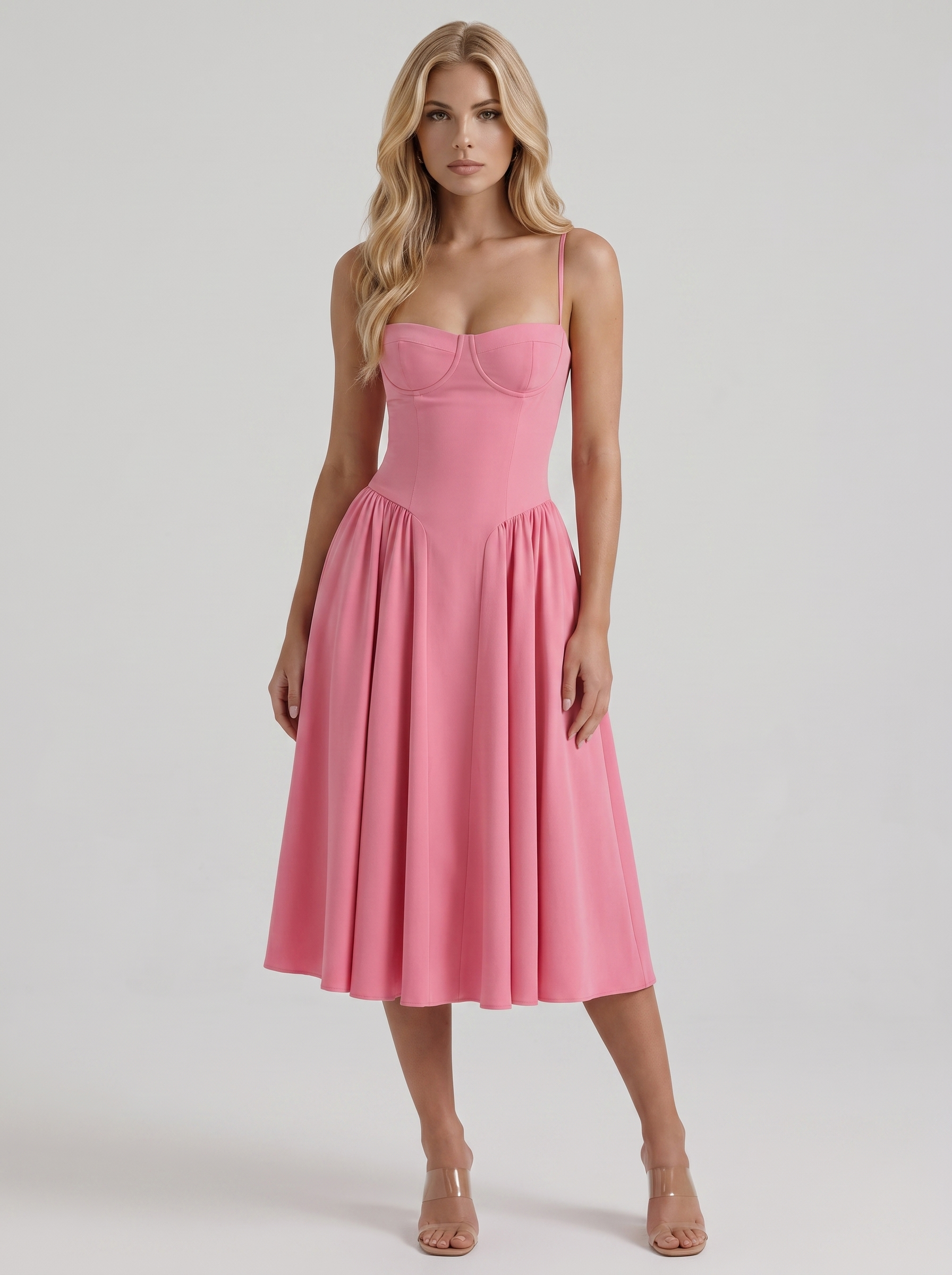 Francesca Sweetheart Ruched Midi Dress - Hot Pink