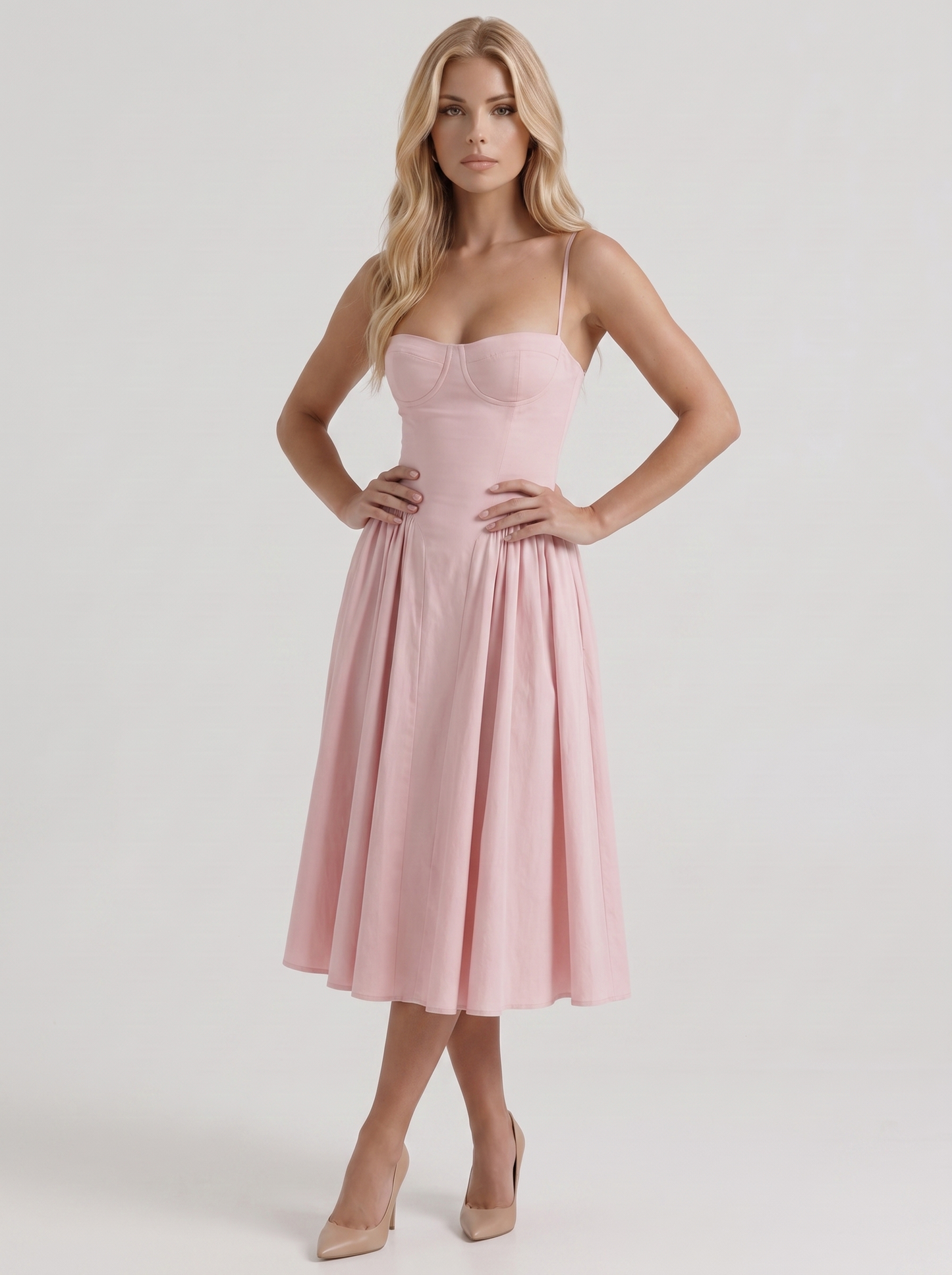 Francesca Sweetheart Ruched Midi Dress - Light Pink