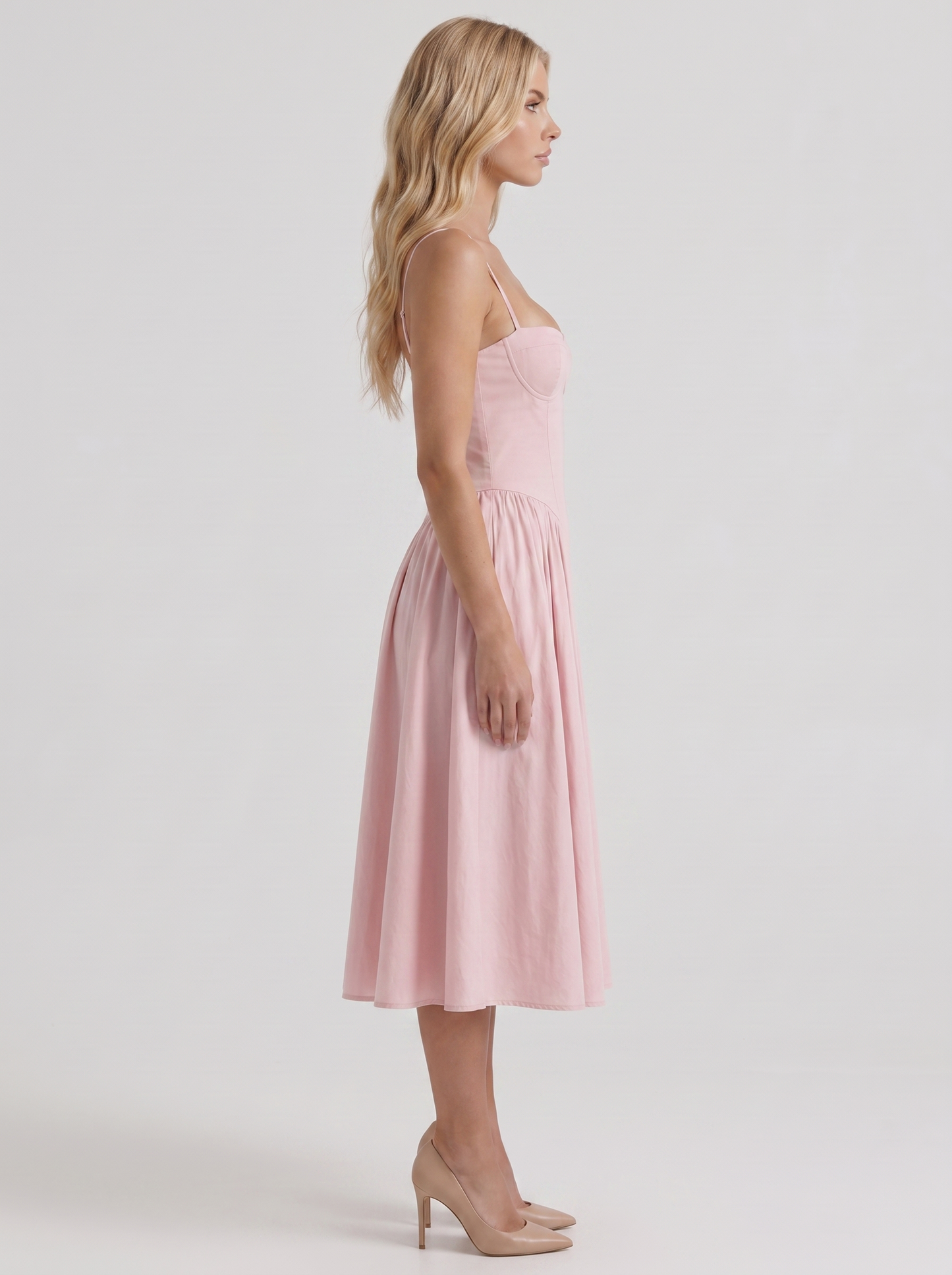 Francesca Sweetheart Ruched Midi Dress - Light Pink