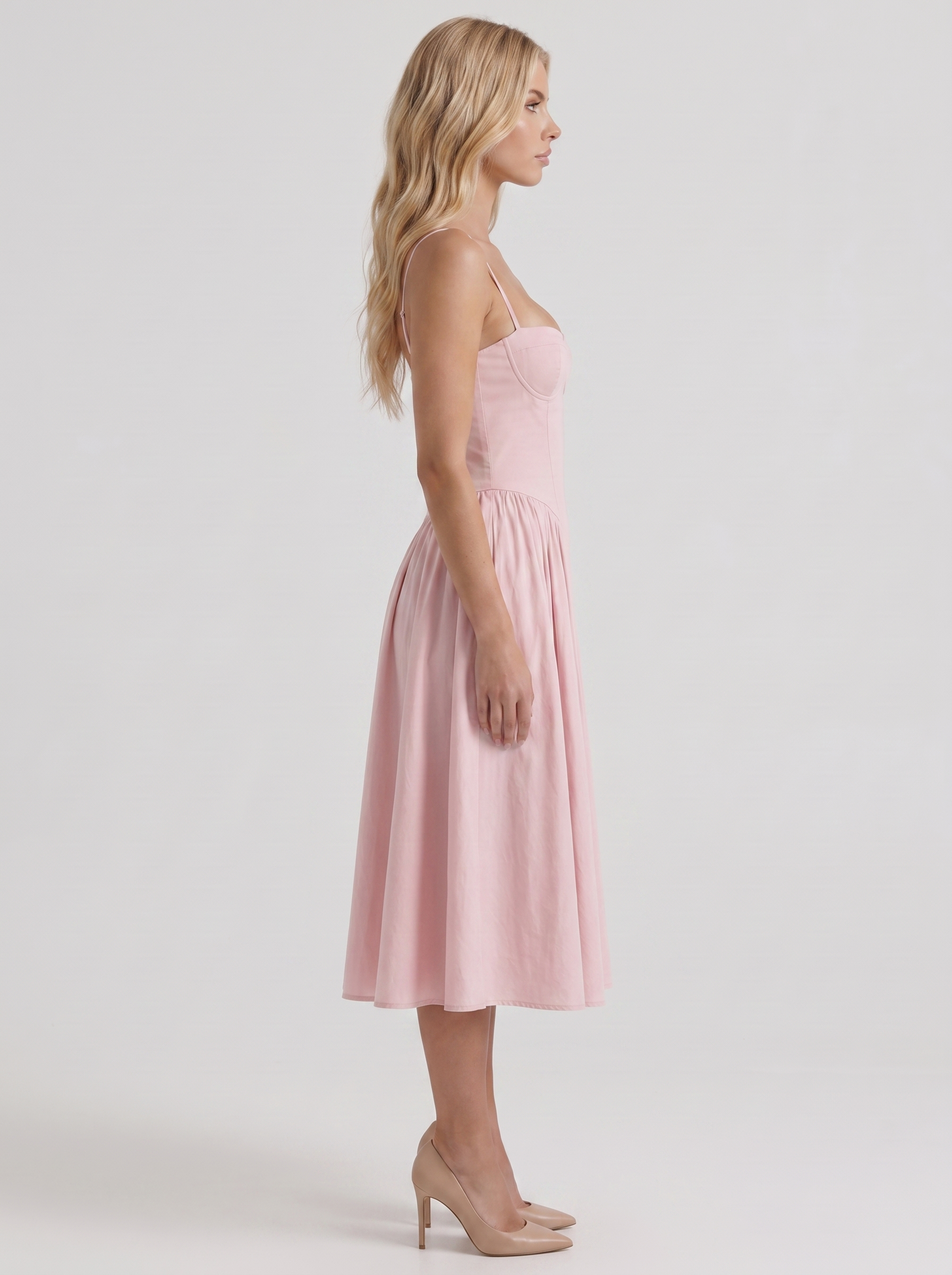Francesca Sweetheart Ruched Midi Dress - Light Pink