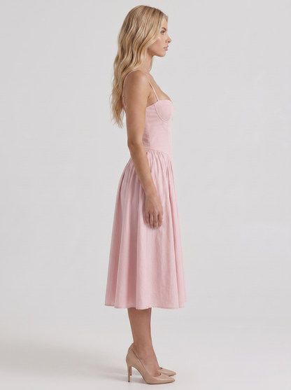 Francesca Sweetheart Ruched Midi Dress - Light Pink