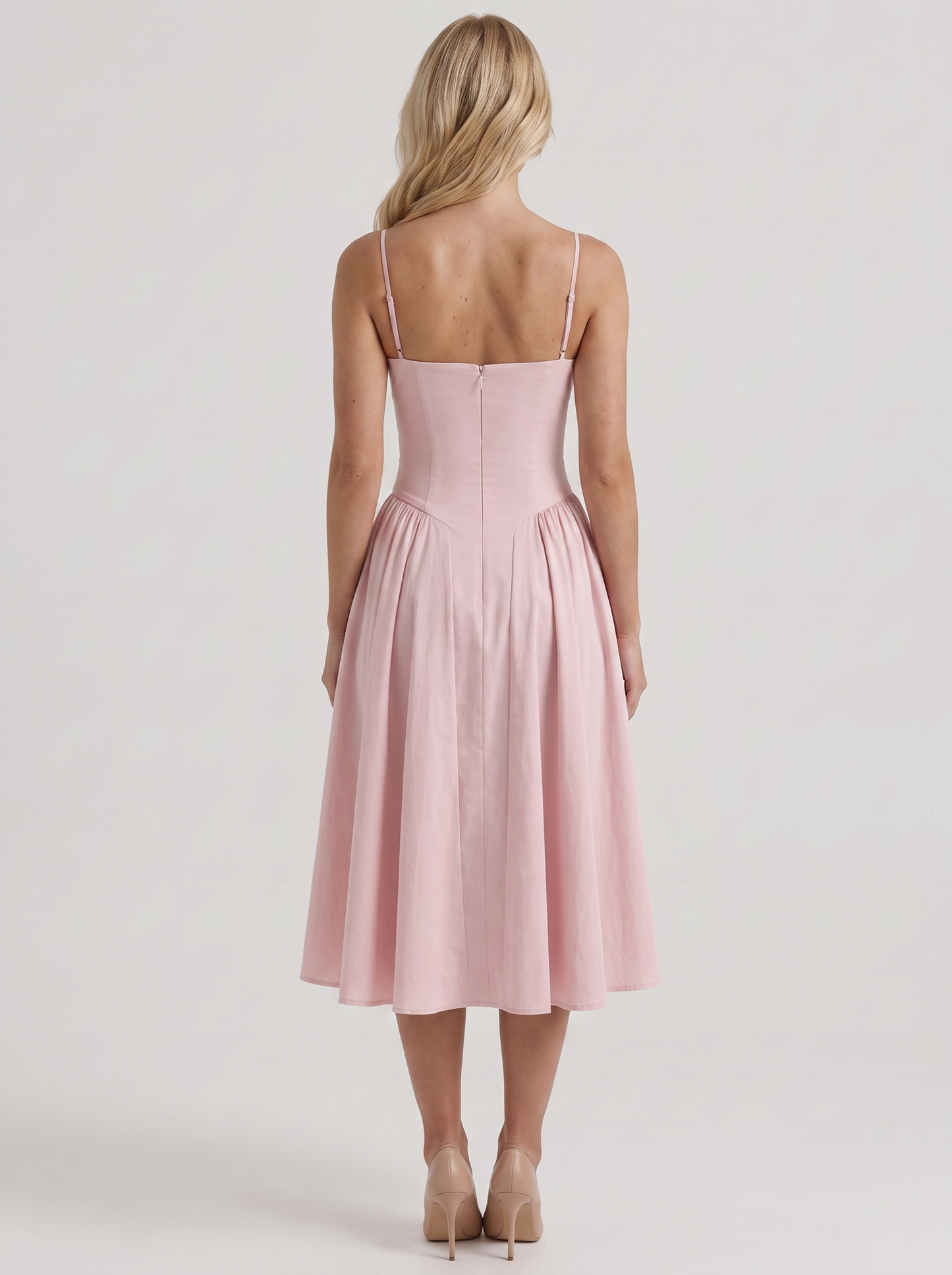 Francesca Sweetheart Ruched Midi Dress - Light Pink