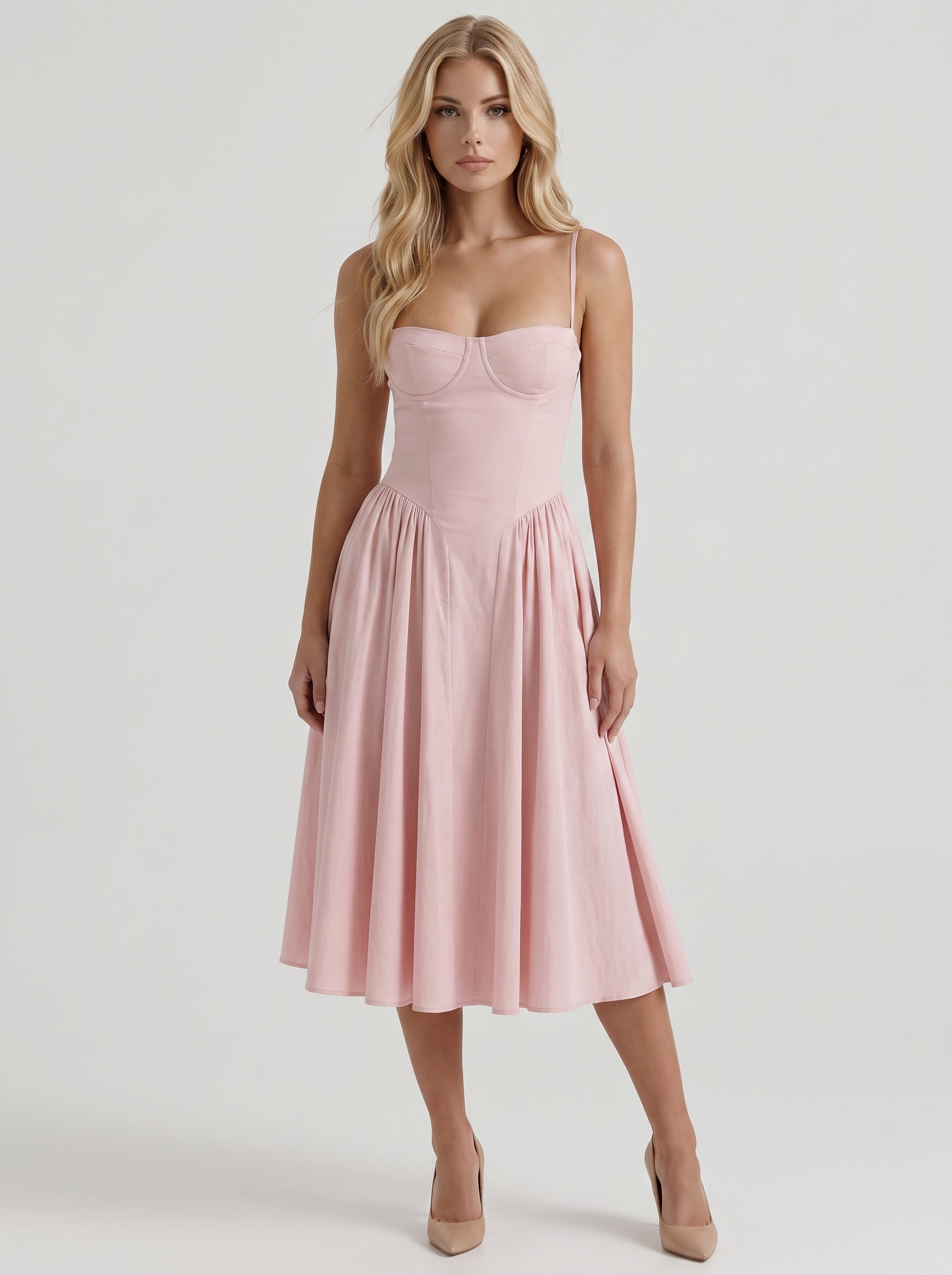 Francesca Sweetheart Ruched Midi Dress - Light Pink