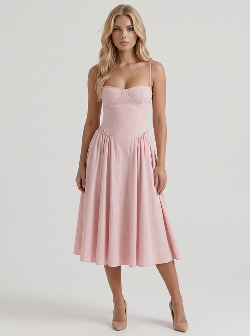 Francesca Sweetheart Ruched Midi Dress - Light Pink