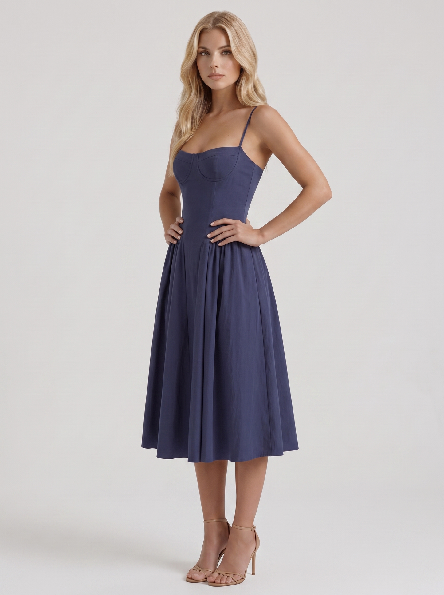 Francesca Sweetheart Ruched Midi Dress - Navy