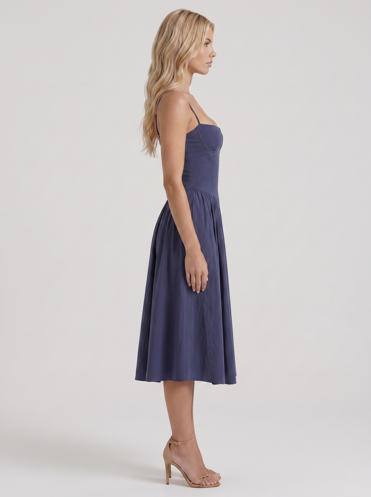 Francesca Sweetheart Ruched Midi Dress - Navy