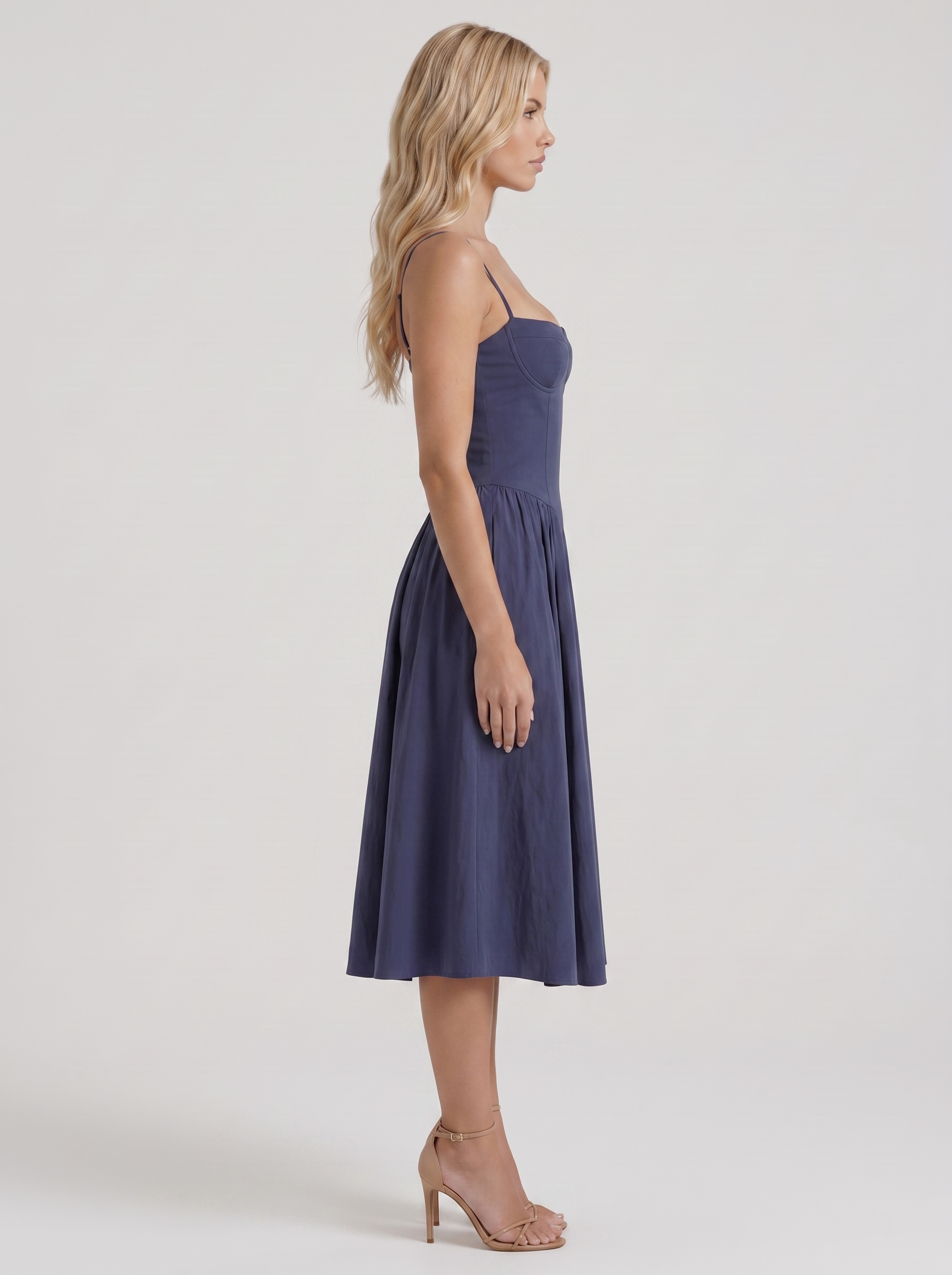 Francesca Sweetheart Ruched Midi Dress - Navy