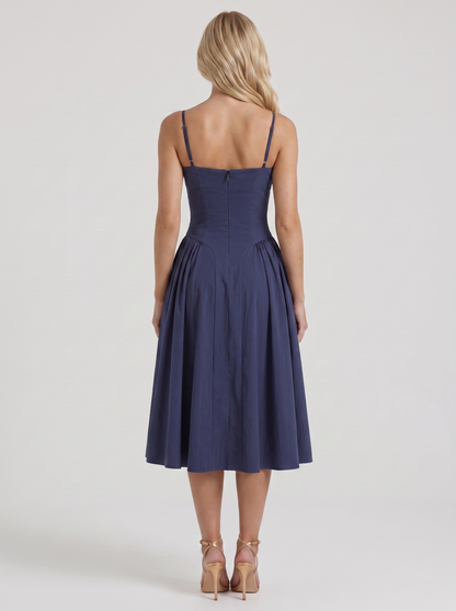 Francesca Sweetheart Ruched Midi Dress - Navy