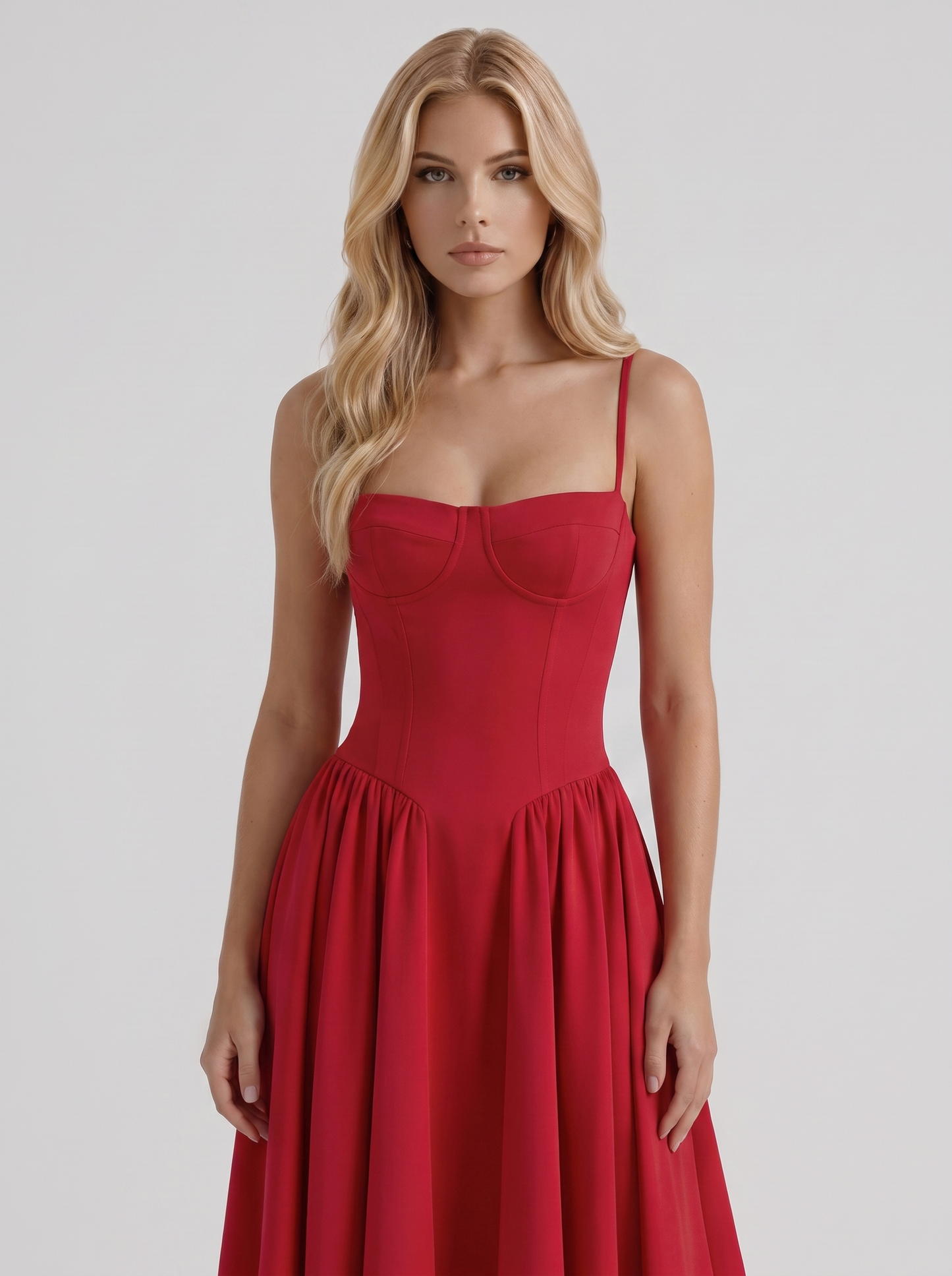 Francesca Sweetheart Ruched Midi Dress - Red