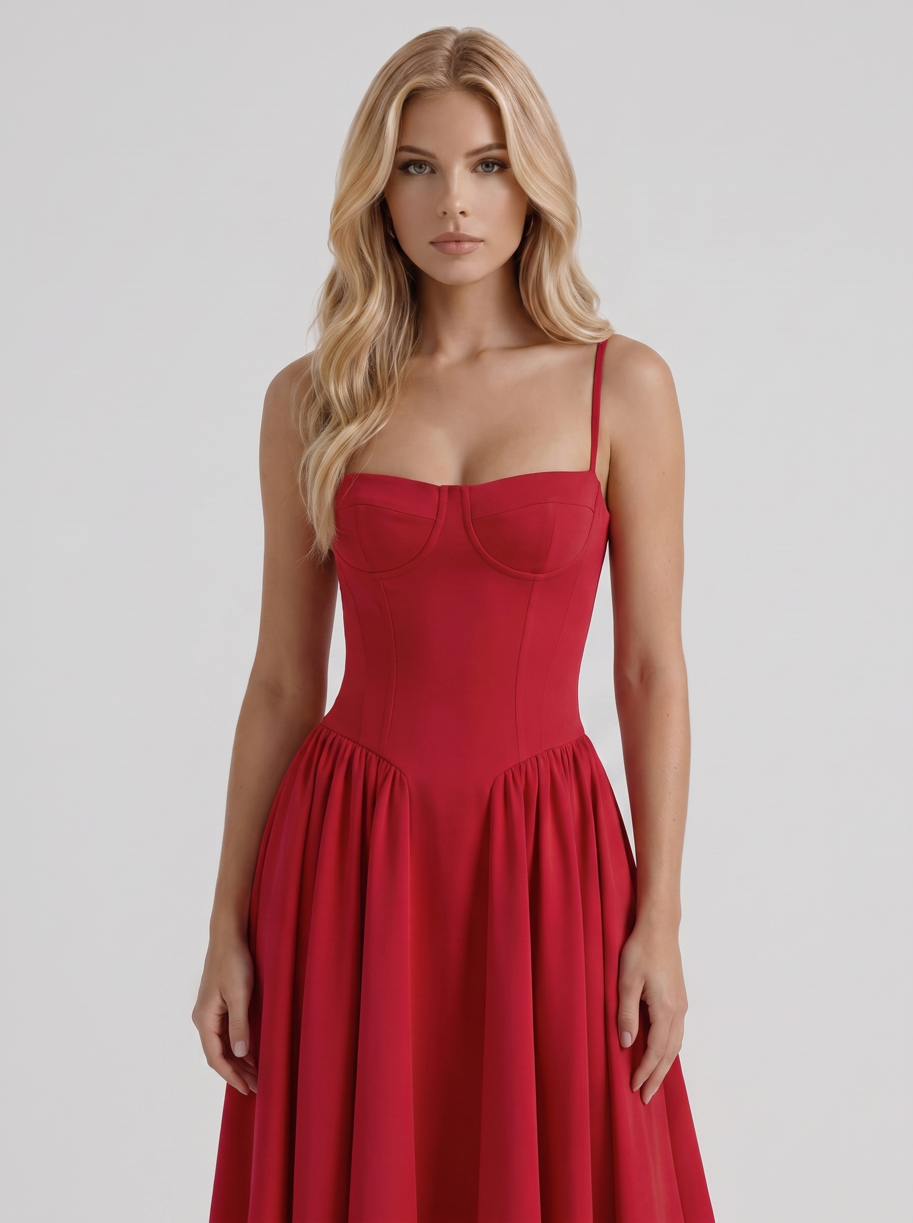 Francesca Sweetheart Ruched Midi Dress - Red
