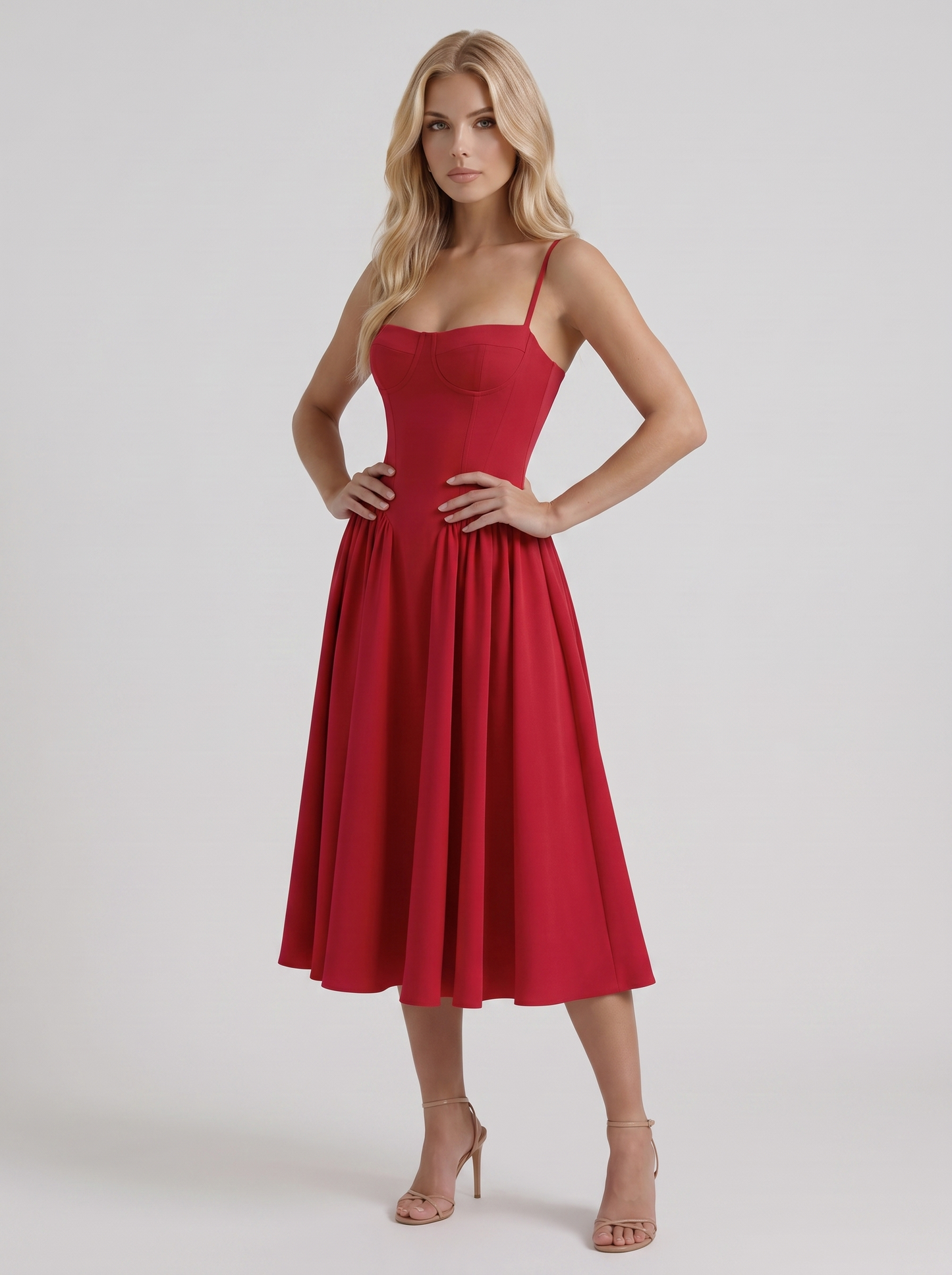 Francesca Sweetheart Ruched Midi Dress - Red