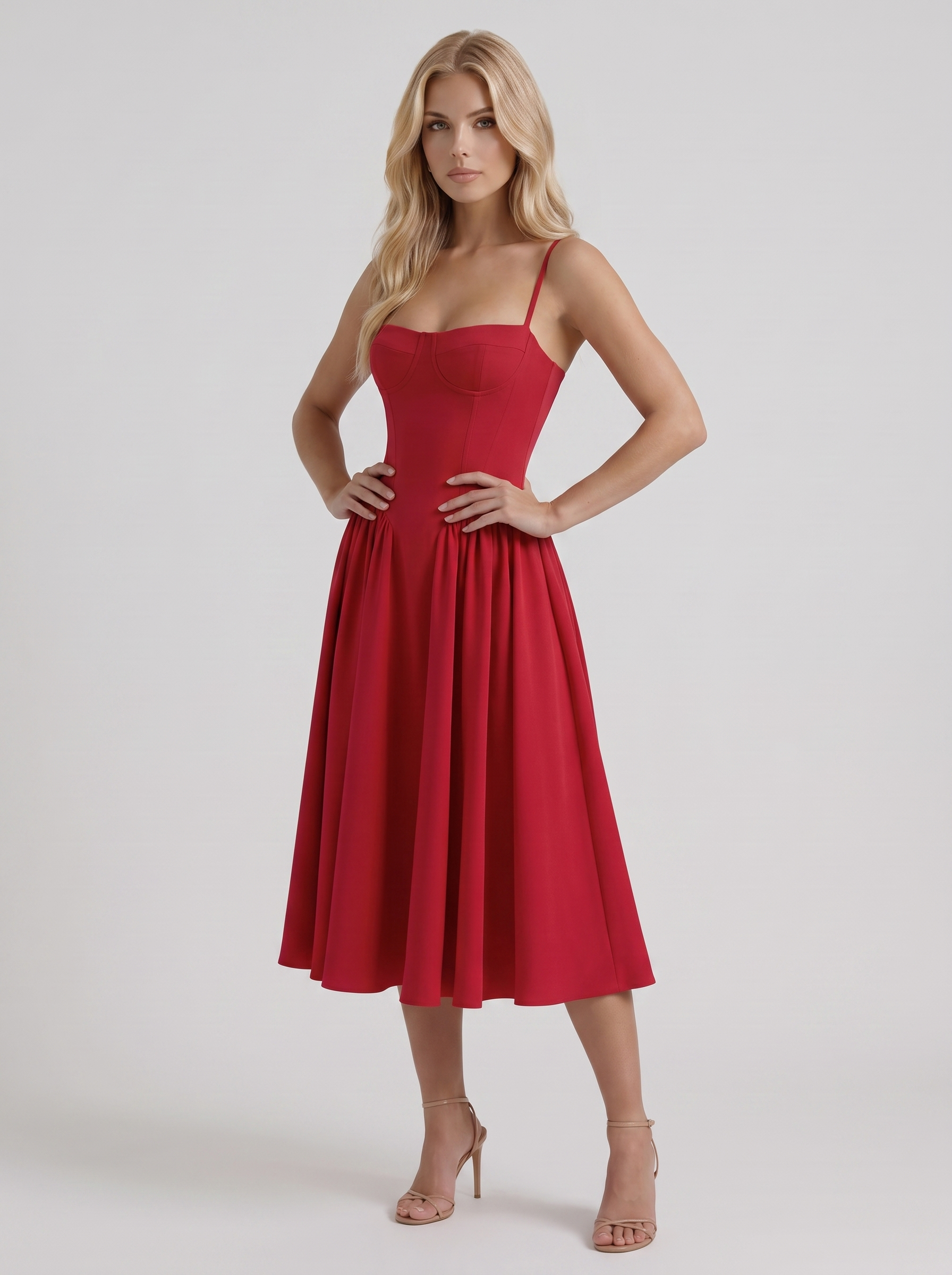 Francesca Sweetheart Ruched Midi Dress - Red