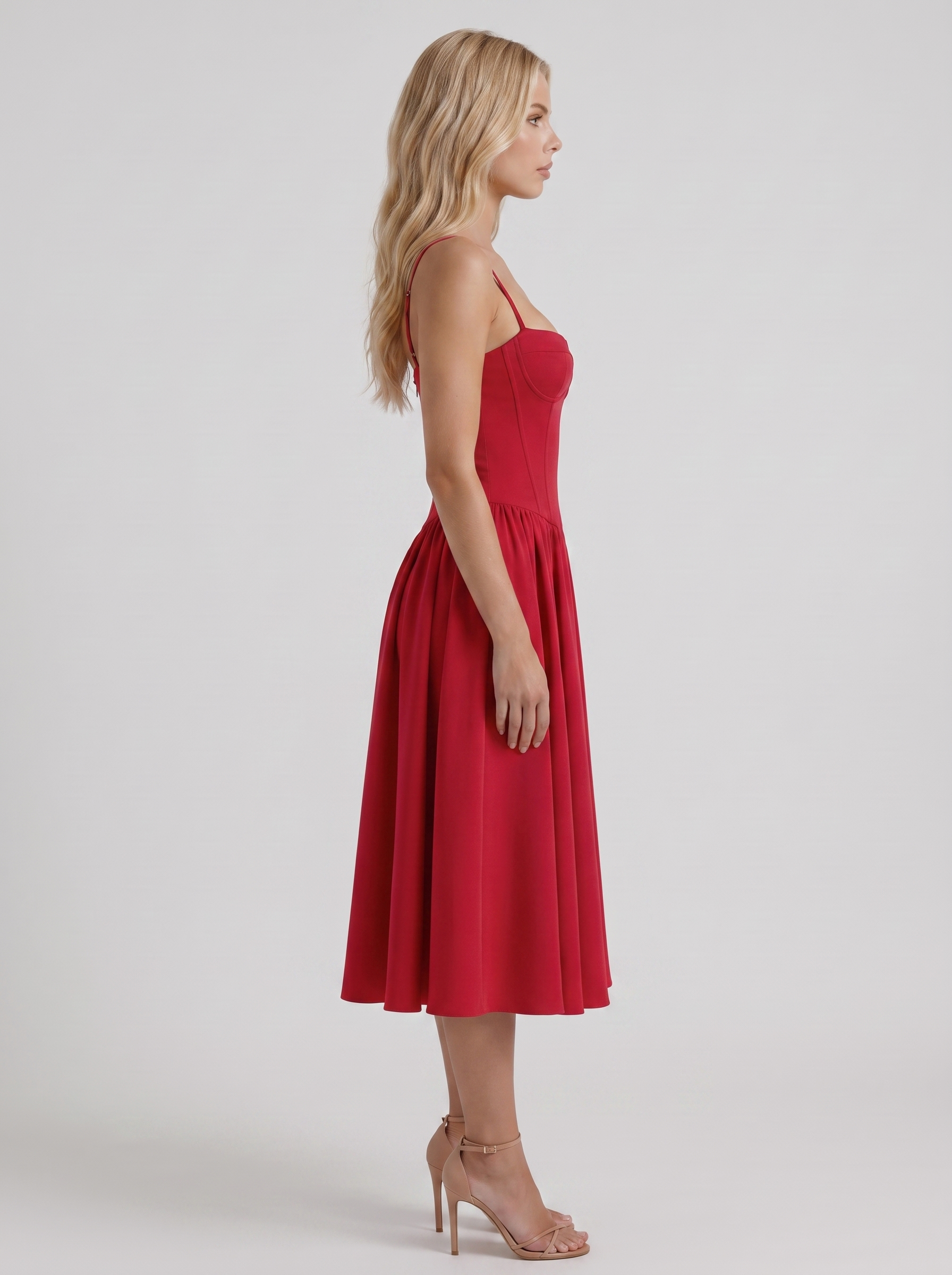 Francesca Sweetheart Ruched Midi Dress - Red - XL - Fashion