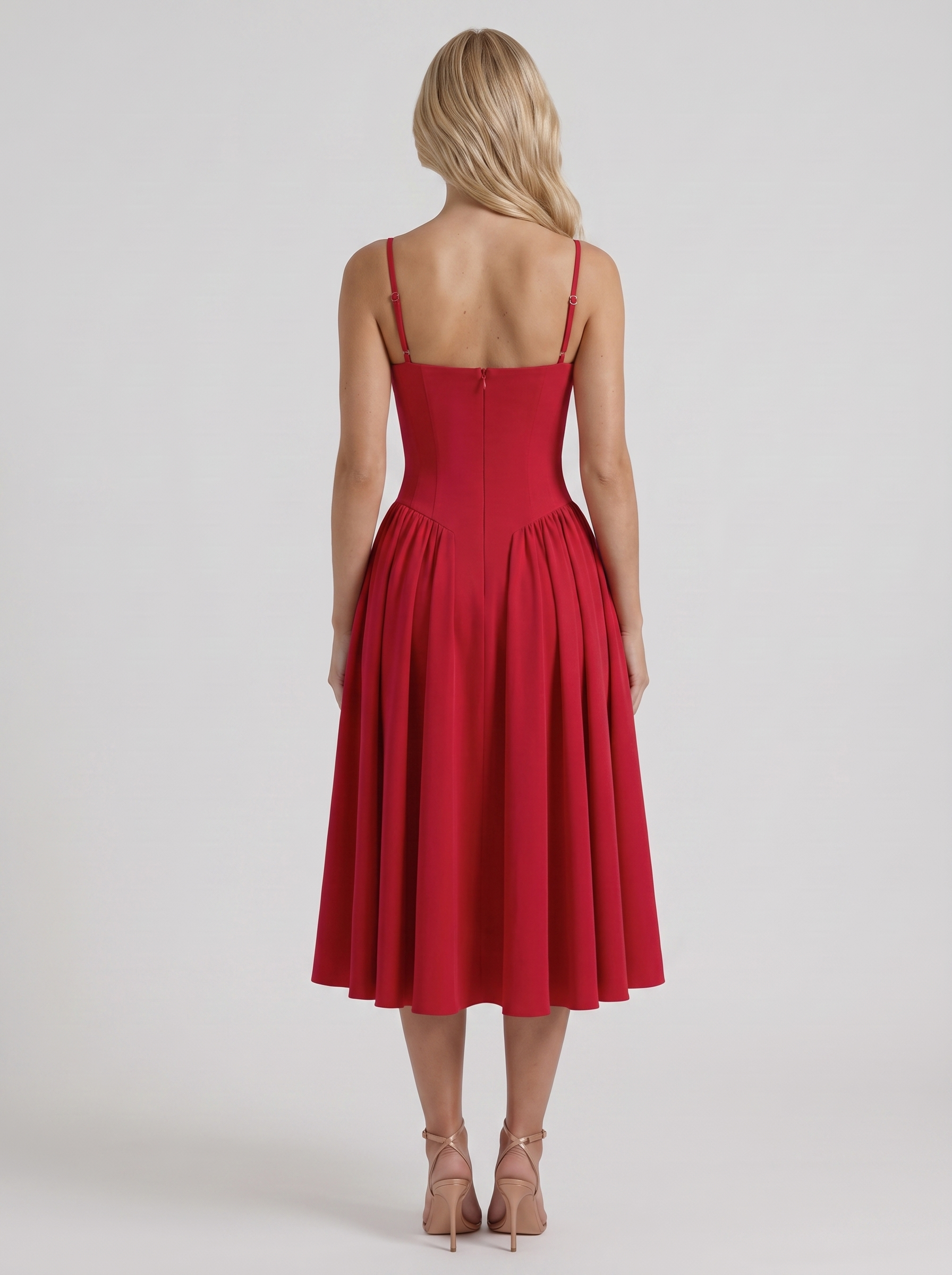 Francesca Sweetheart Ruched Midi Dress - Red - XL - Fashion