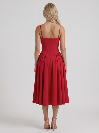 Francesca Sweetheart Ruched Midi Dress - Red