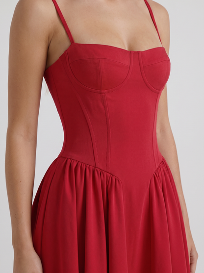 Francesca Sweetheart Ruched Midi Dress - Red