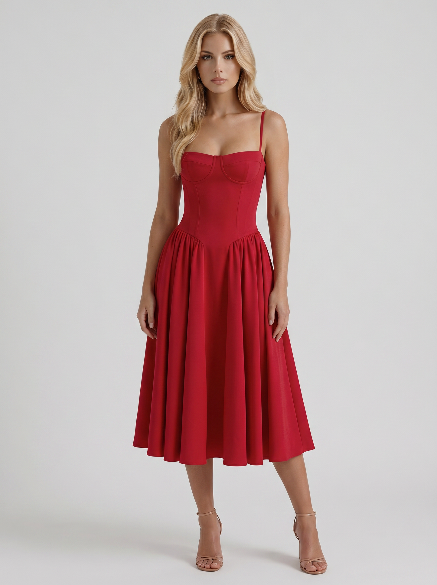 Francesca Sweetheart Ruched Midi Dress - Red