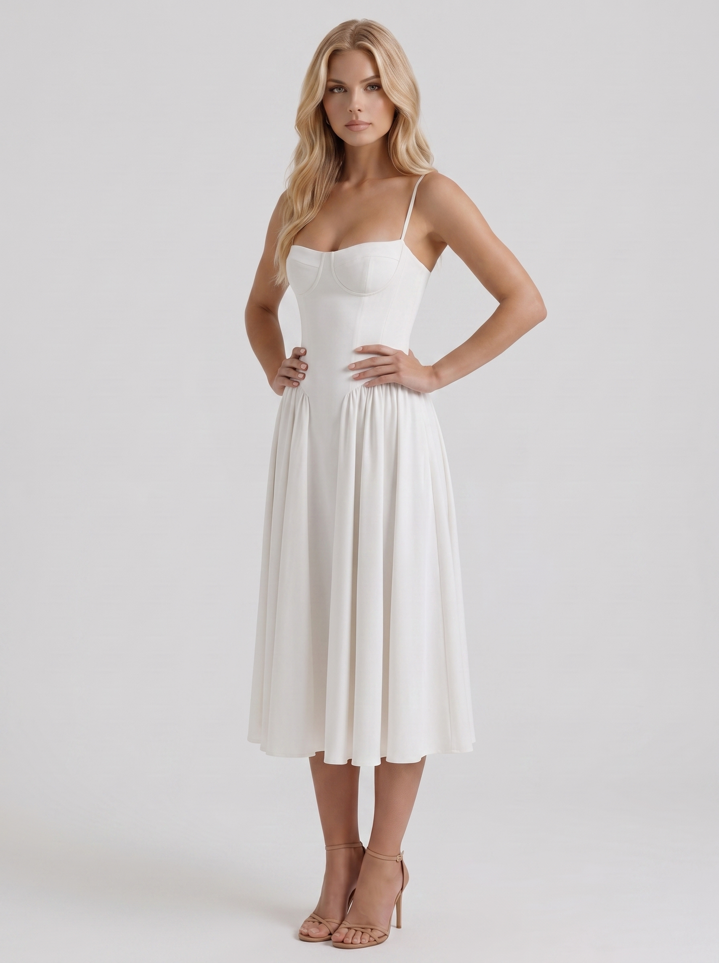 Francesca Sweetheart Ruched Midi Dress - White