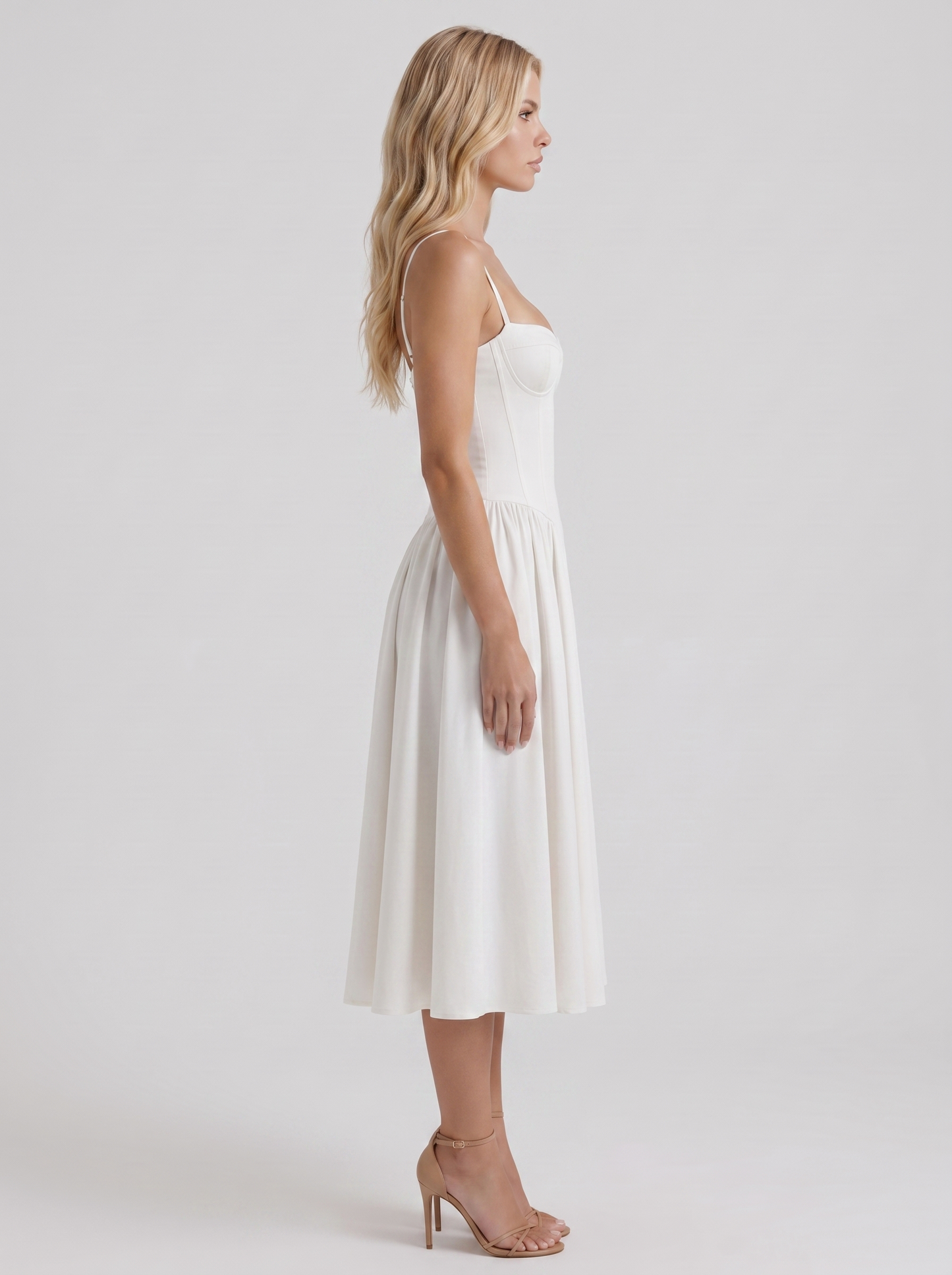Francesca Sweetheart Ruched Midi Dress - White