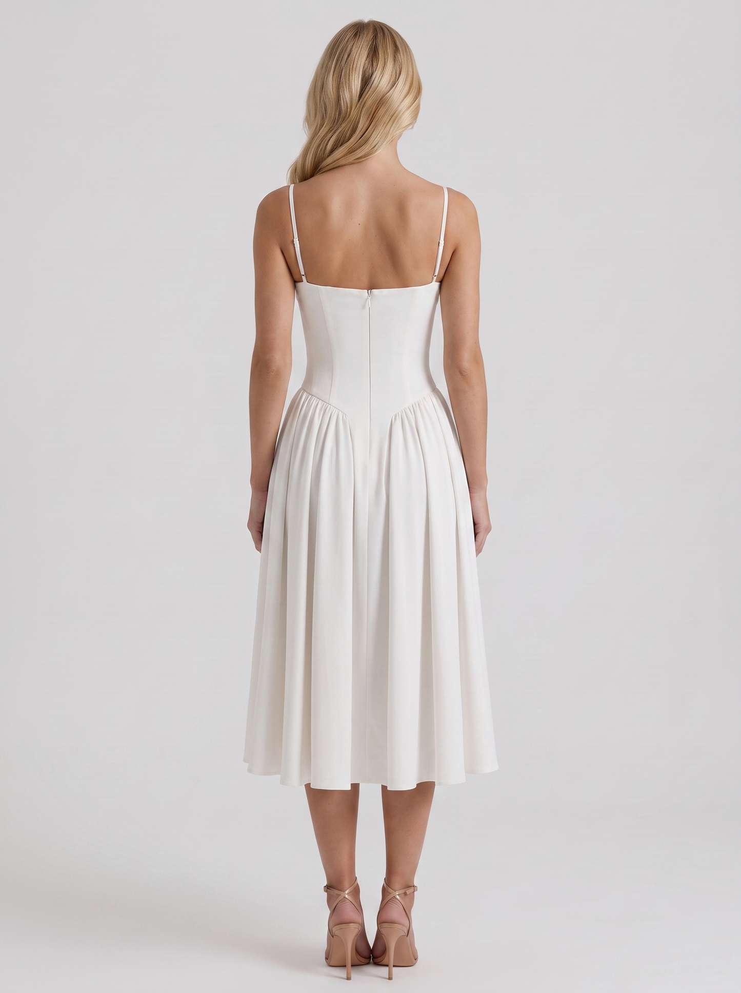 Francesca Sweetheart Ruched Midi Dress - White
