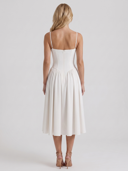 Francesca Sweetheart Ruched Midi Dress - White