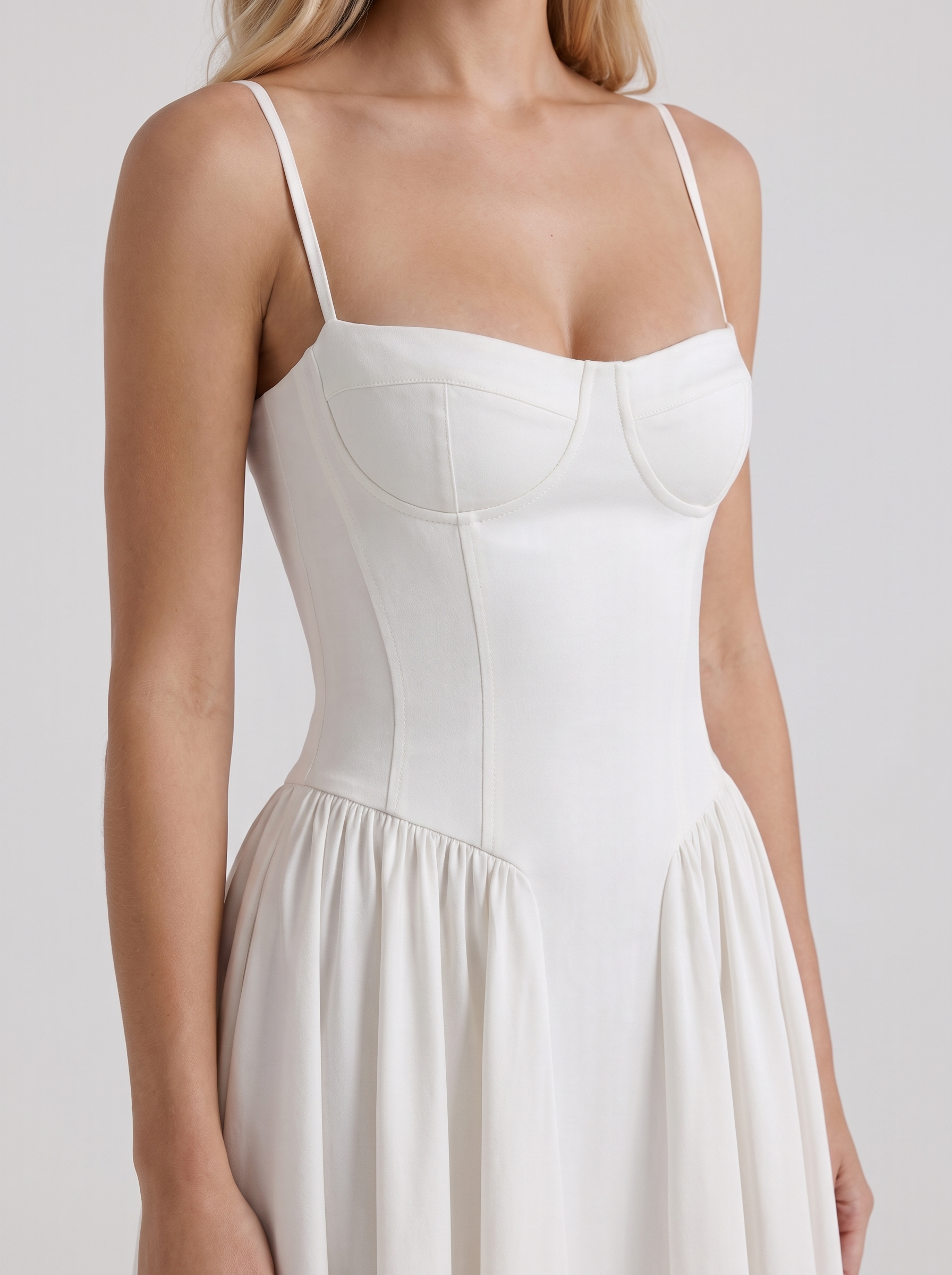Francesca Sweetheart Ruched Midi Dress - White
